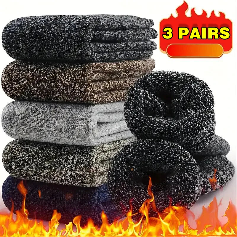 3 Pairs Winter Warm Thick Towel bottom Man Socks Wool Male Socks Slipper Socks Merino Wool Socks Against Cold Snow Socks 39-44 Bobber Bargain