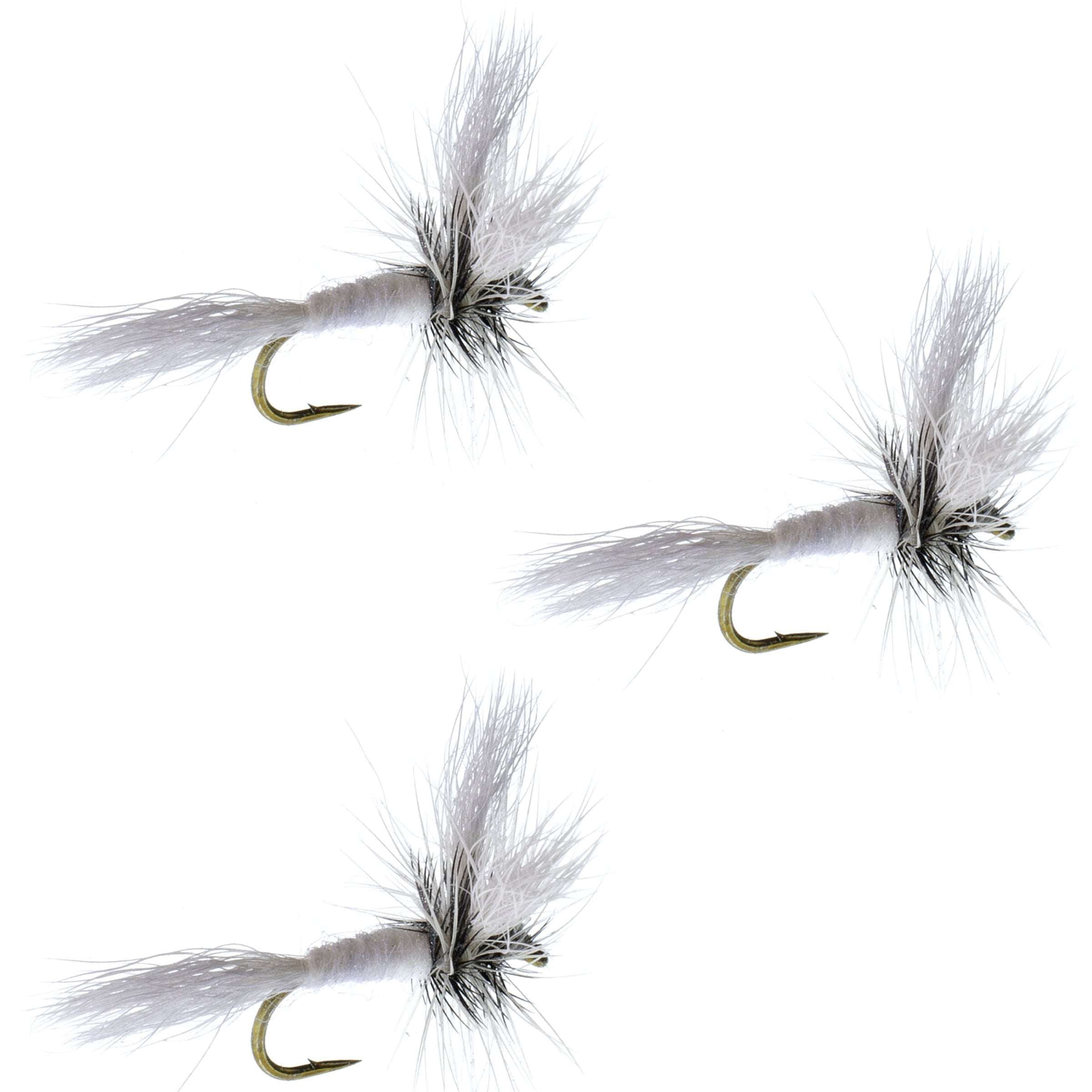 Pack de 3 moscas secas Wulff Blanco sin Muerte con alas de pelo – Anzuelo del nº 14