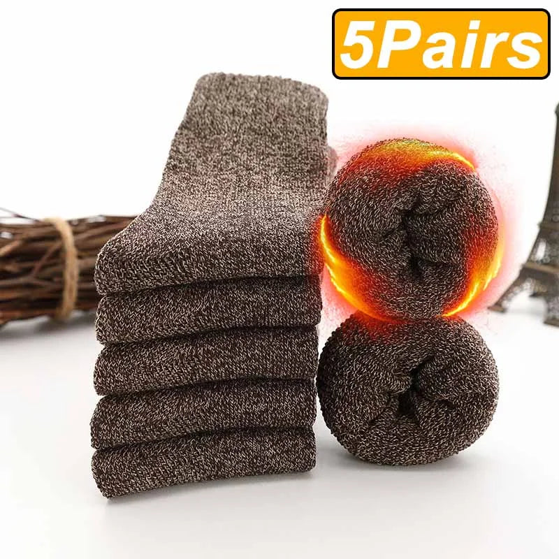 5 Pairs Winter Warm Men’s Socks Wool Male Women Socks Super Thicker Solid Socks Merino Wool Socks Against Cold Snow Terry Socks Bobber Bargain