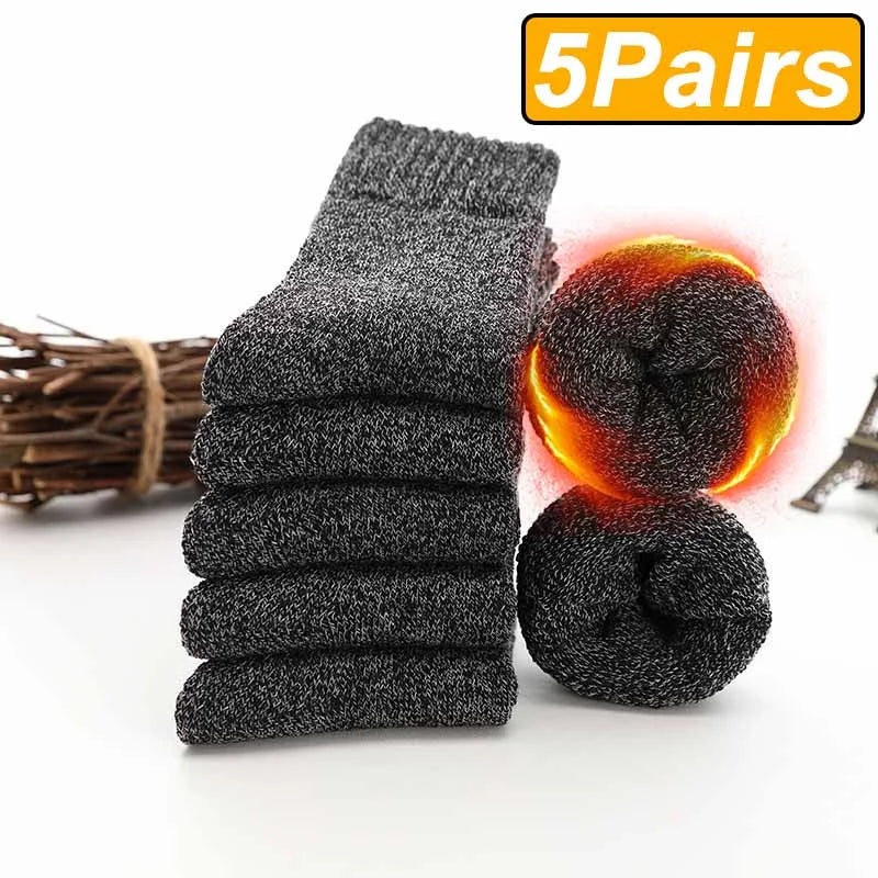 5 Pairs Winter Warm Men’s Socks Wool Male Women Socks Super Thicker Solid Socks Merino Wool Socks Against Cold Snow Terry Socks Bobber Bargain