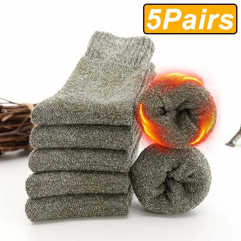 5 Pairs Winter Warm Men’s Socks Wool Male Women Socks Super Thicker Solid Socks Merino Wool Socks Against Cold Snow Terry Socks Bobber Bargain