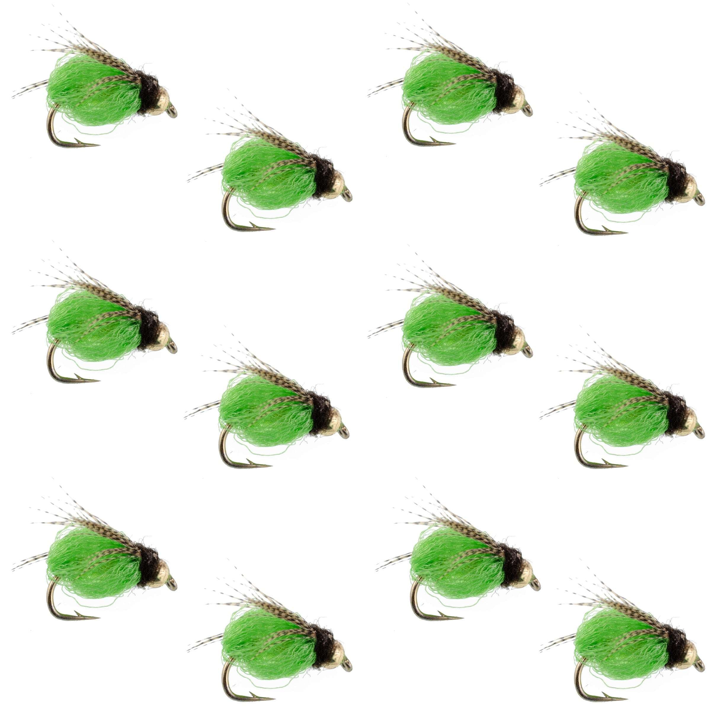 Ninfa de Caddis LaFontaine Green Deep Sparkle con Cabeza de Bola - 12 Moscas Tamaño 16