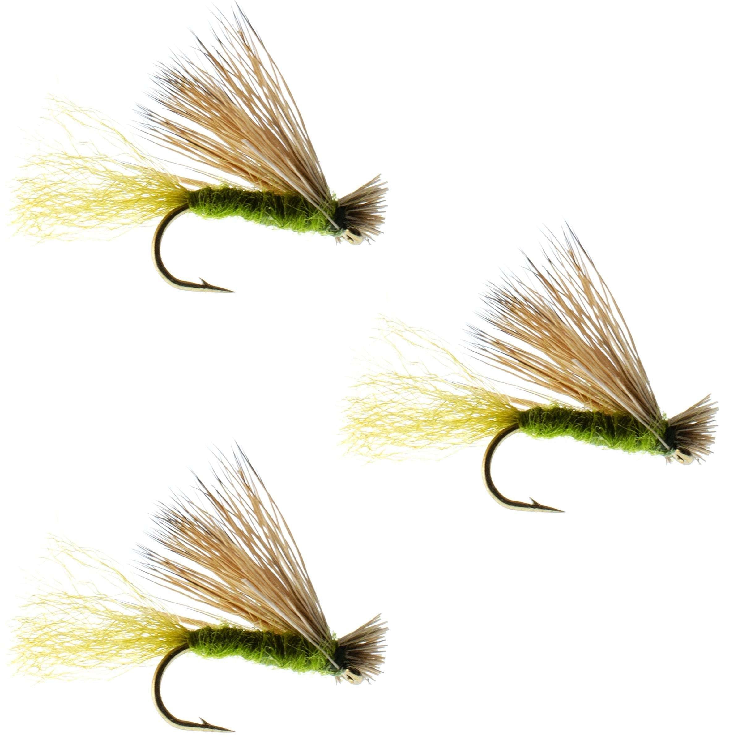 Paquete de 3 moscas emergentes sin rebaba X Caddis Olive (mosca seca) - Tamaño de anzuelo 16