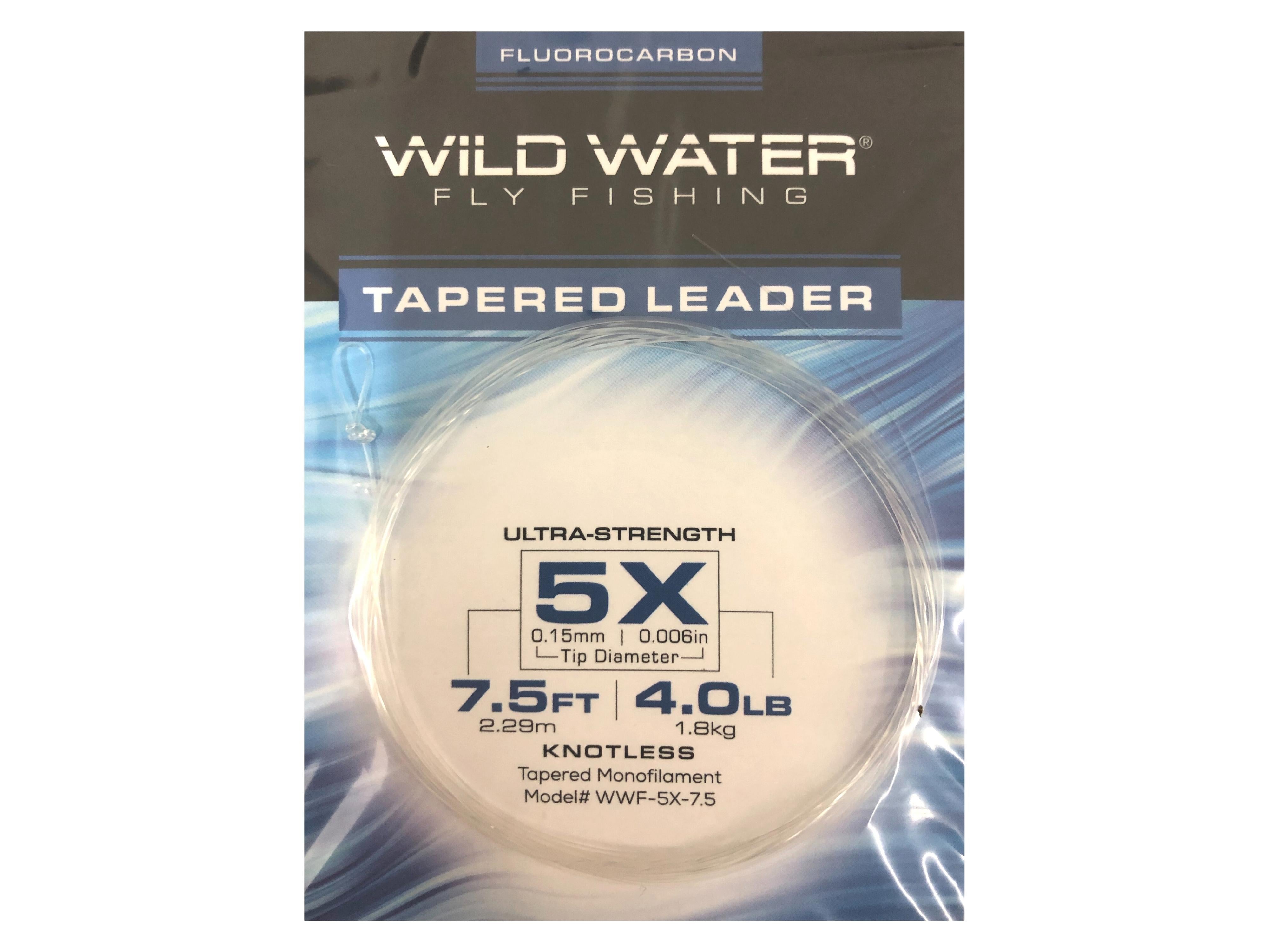 Líder de fluorocarbono 5X, 2,3 metros de largo | Paquete de 3 | Pesca con mosca en aguas bravas