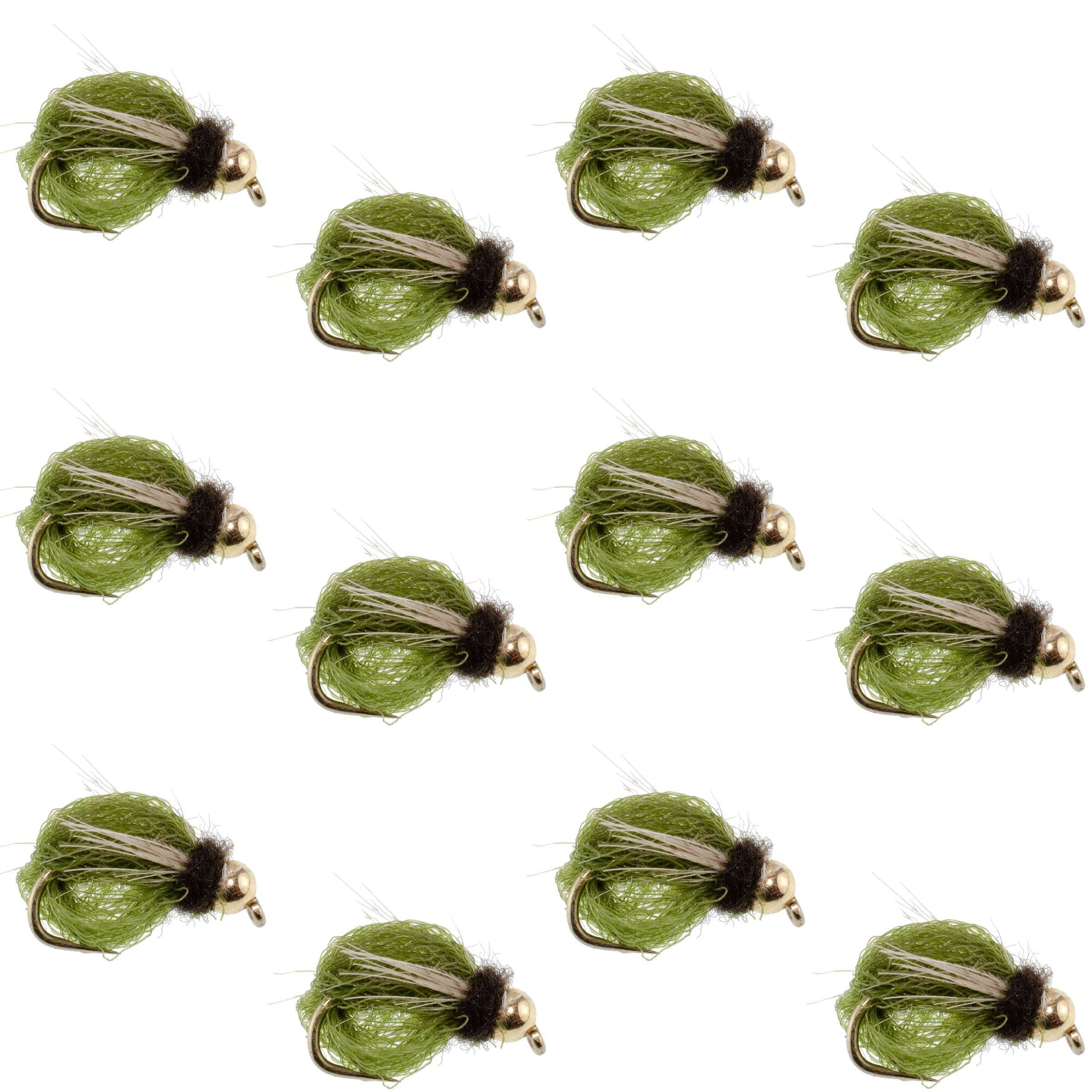 Ninfa de Cádido LaFontaine Olive Deep Sparkle con Cabeza de Bola - 12 Moscas Talla 14