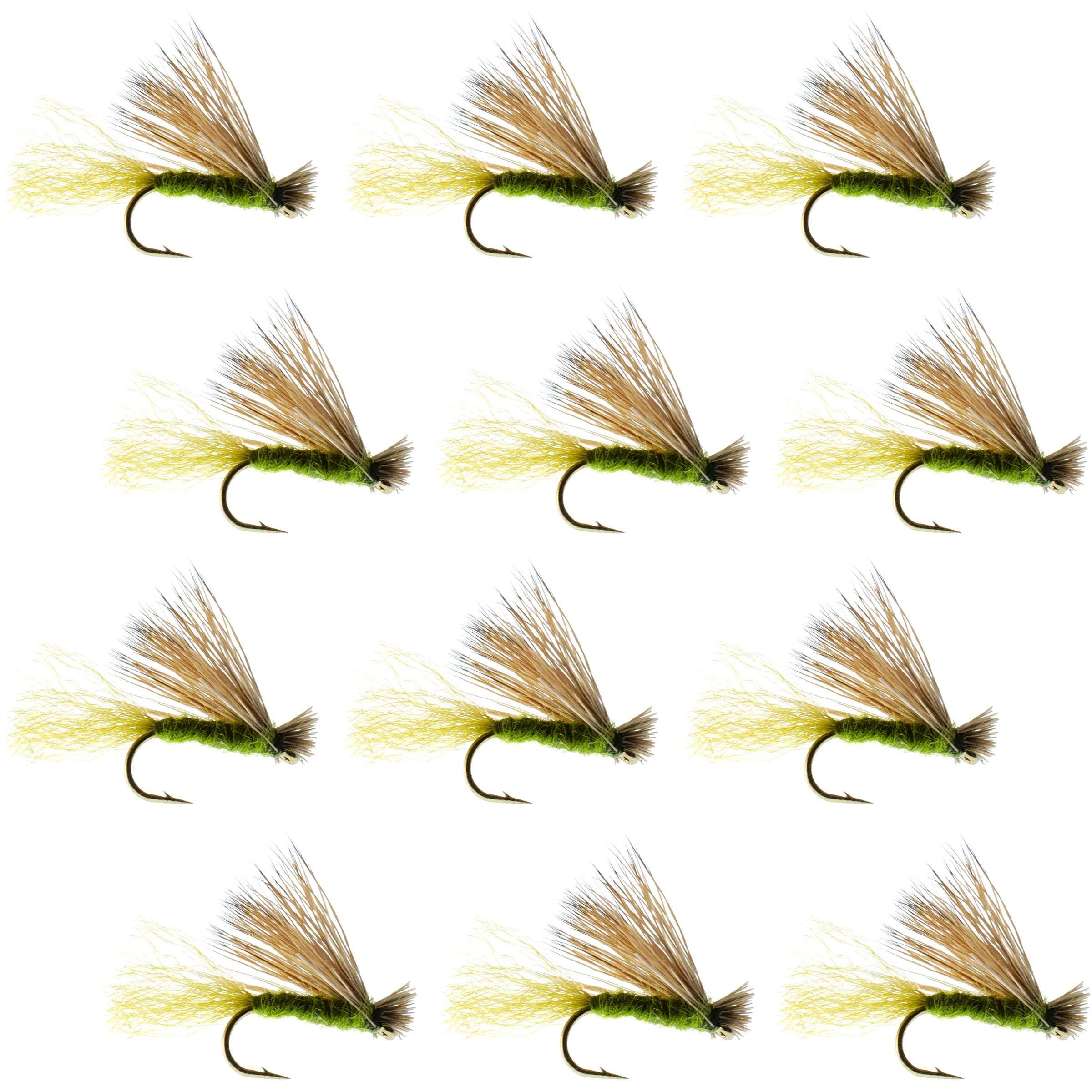Mosca de caddis emergente X oliva sin barba - 12 moscas, tamaño 16
