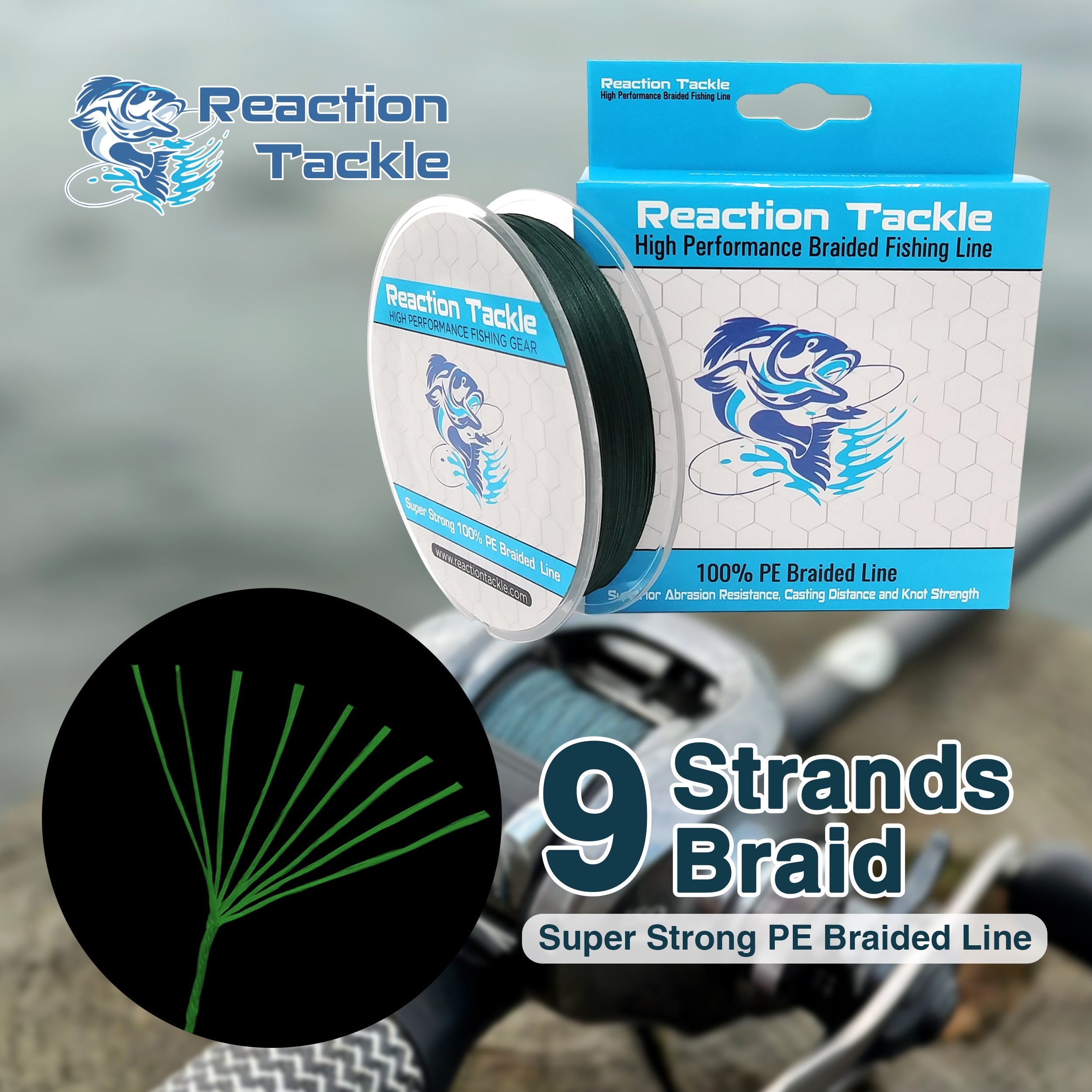 Línea de pesca trenzada de 9 hebras Reaction Tackle 