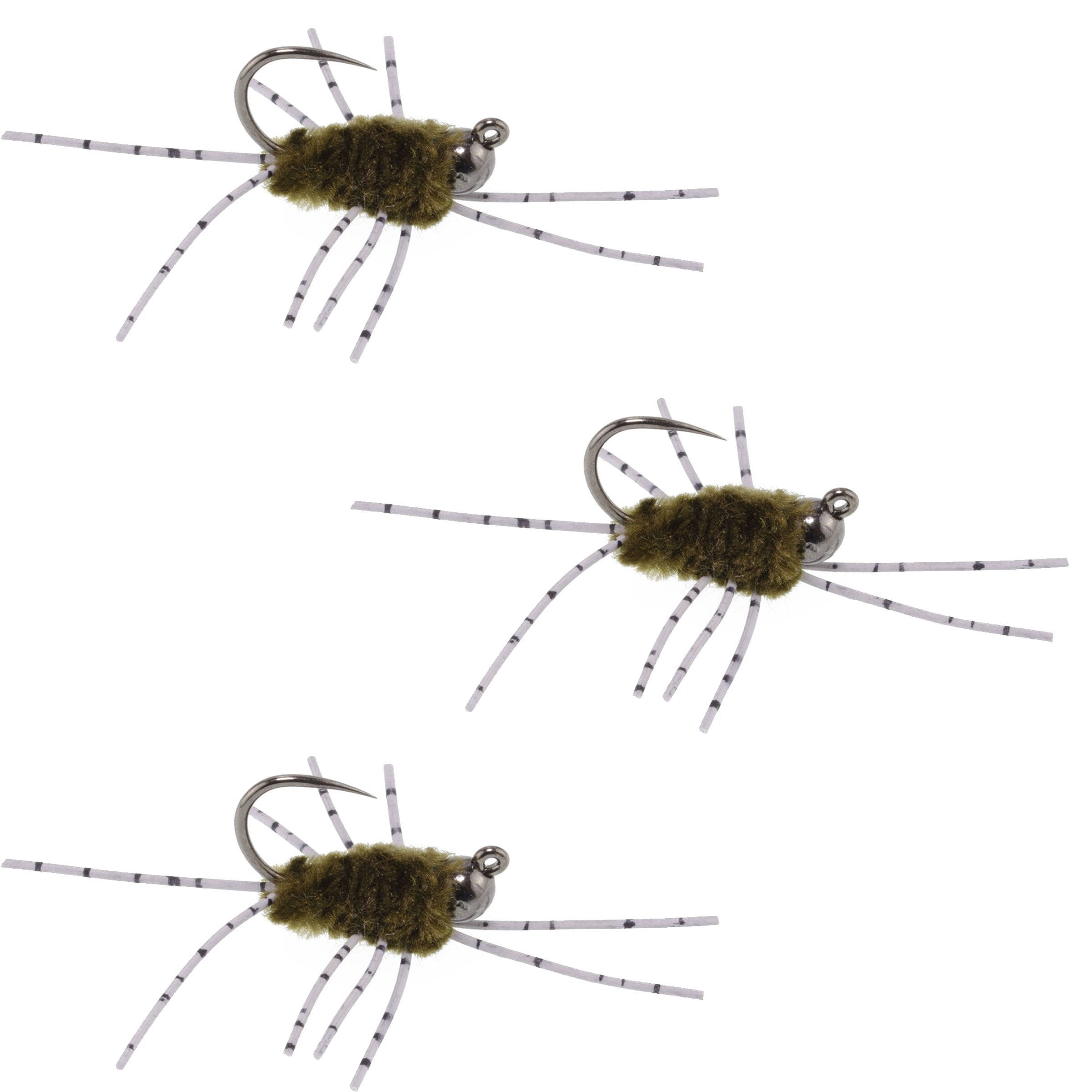 3 Paquetes de Patas de Goma de Pat Jigged de Tungsteno, Ninfa Euro Verde Oliva Oscuro, Talla 6