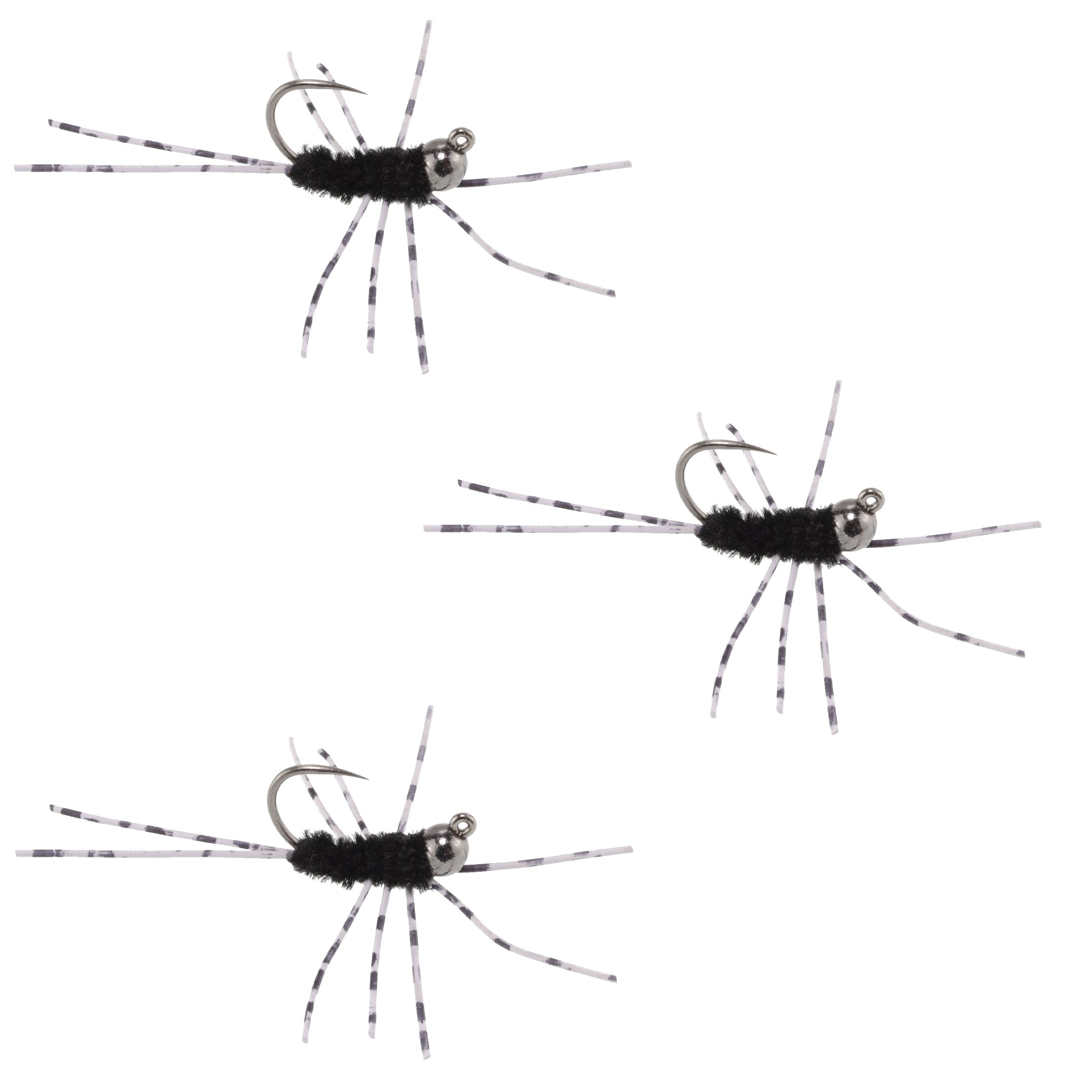 Pack de 3 ninfas de goma Pat's Rubber Legs Tungsten Jigged Black Euro, tamaño 6
