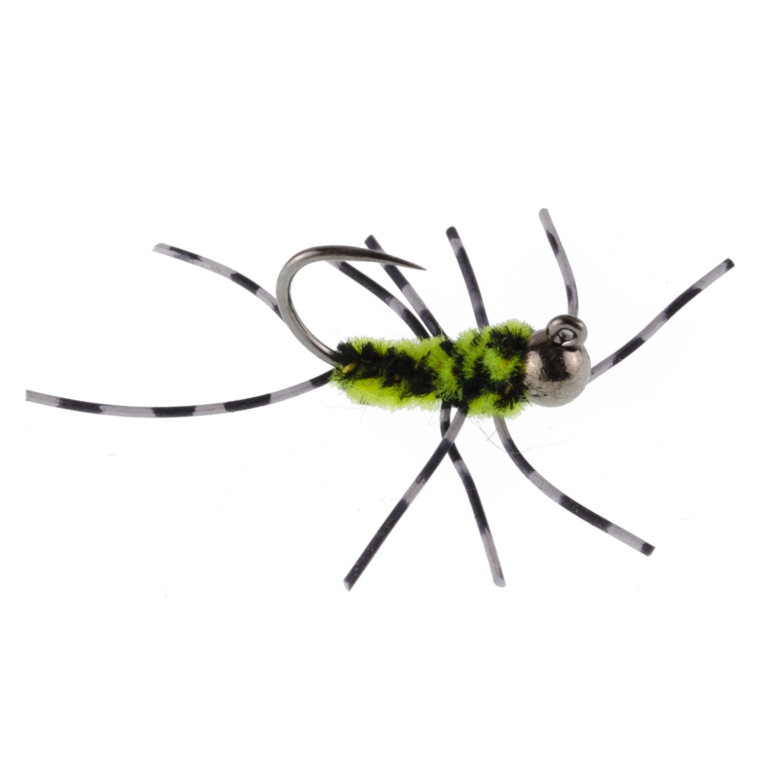 Pat's Rubber Legs Tungsten Jig Black/Chartreuse Euro Nymphe 12 Mouches Taille 6