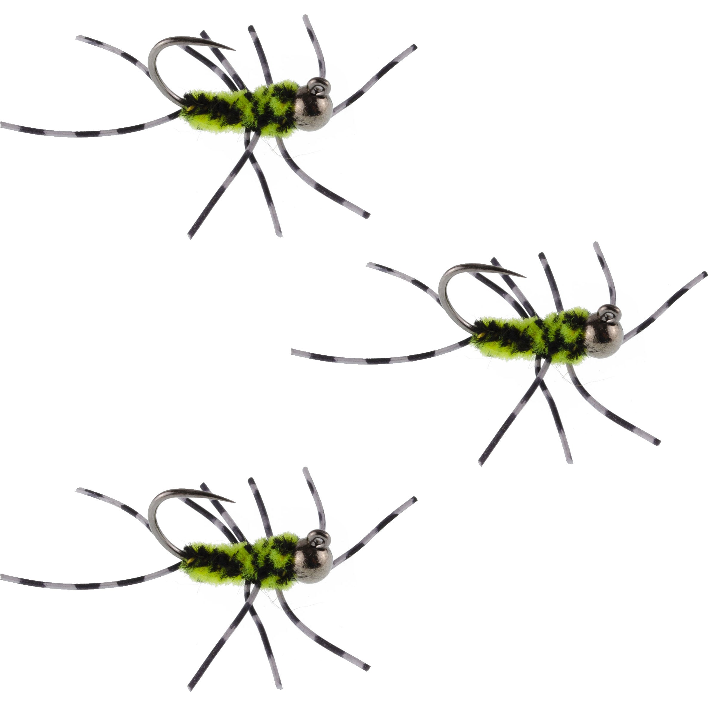 Paquete de 3 patas de goma Pat's Tungsten Jig Black/Chartreuse Euro Ninfa Talla 6