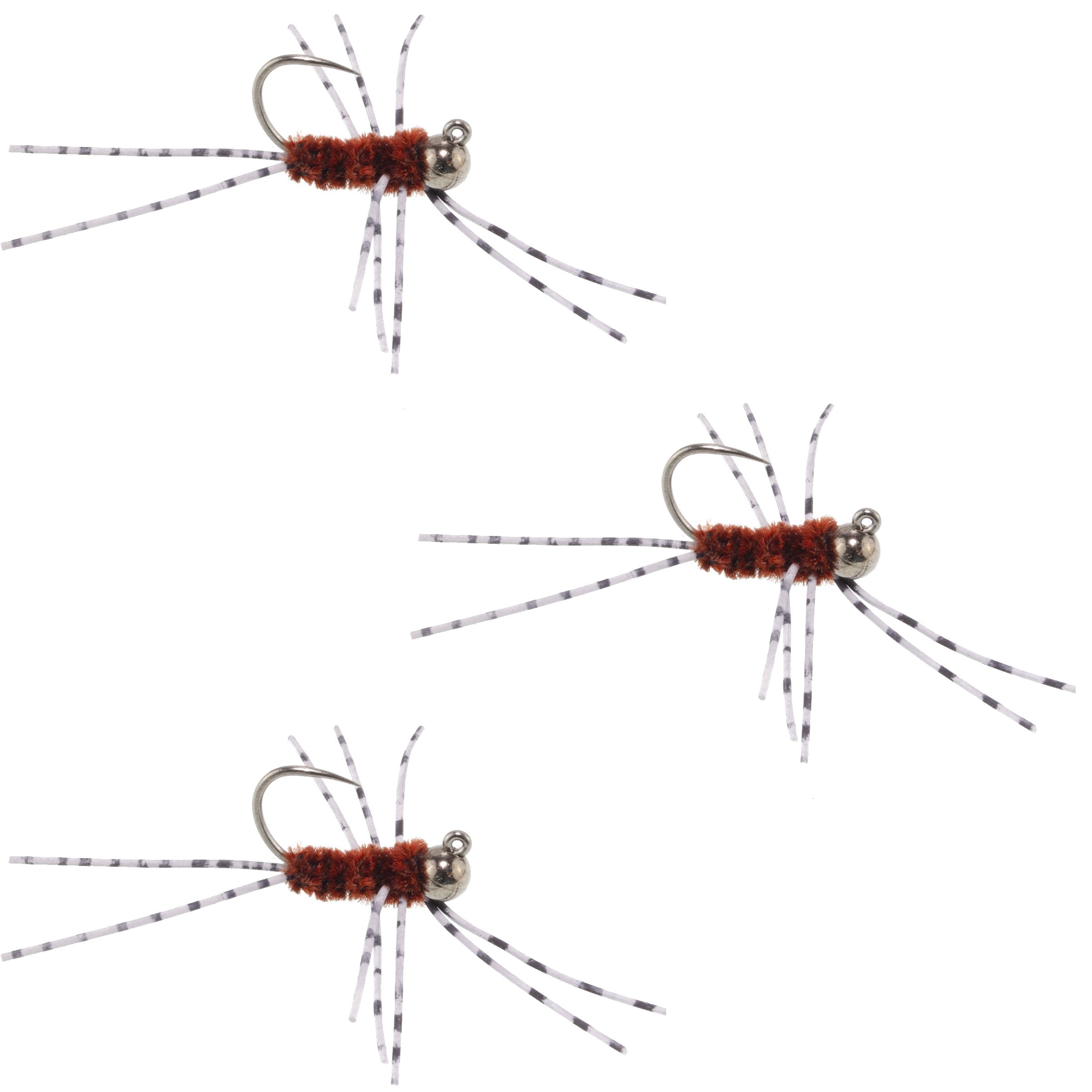 Ninfas Jigged Pat's Rubber Legs Tungsteno Marrón, 3 Unidades, Talla 6