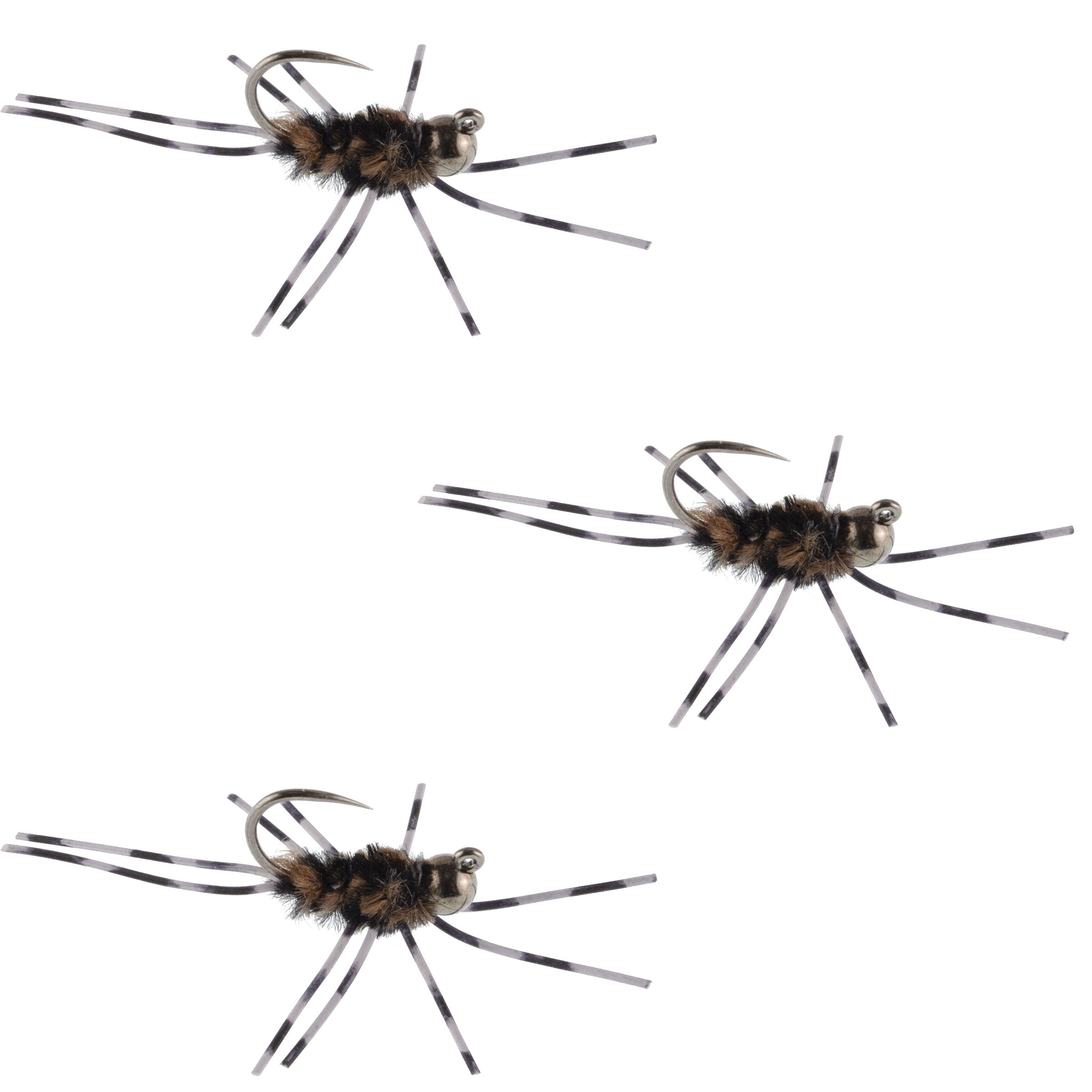 Paquete de 3 patas de goma Pat's Rubber Legs Tungsten Jigged Negro/Café Euro Ninfa Talla 6