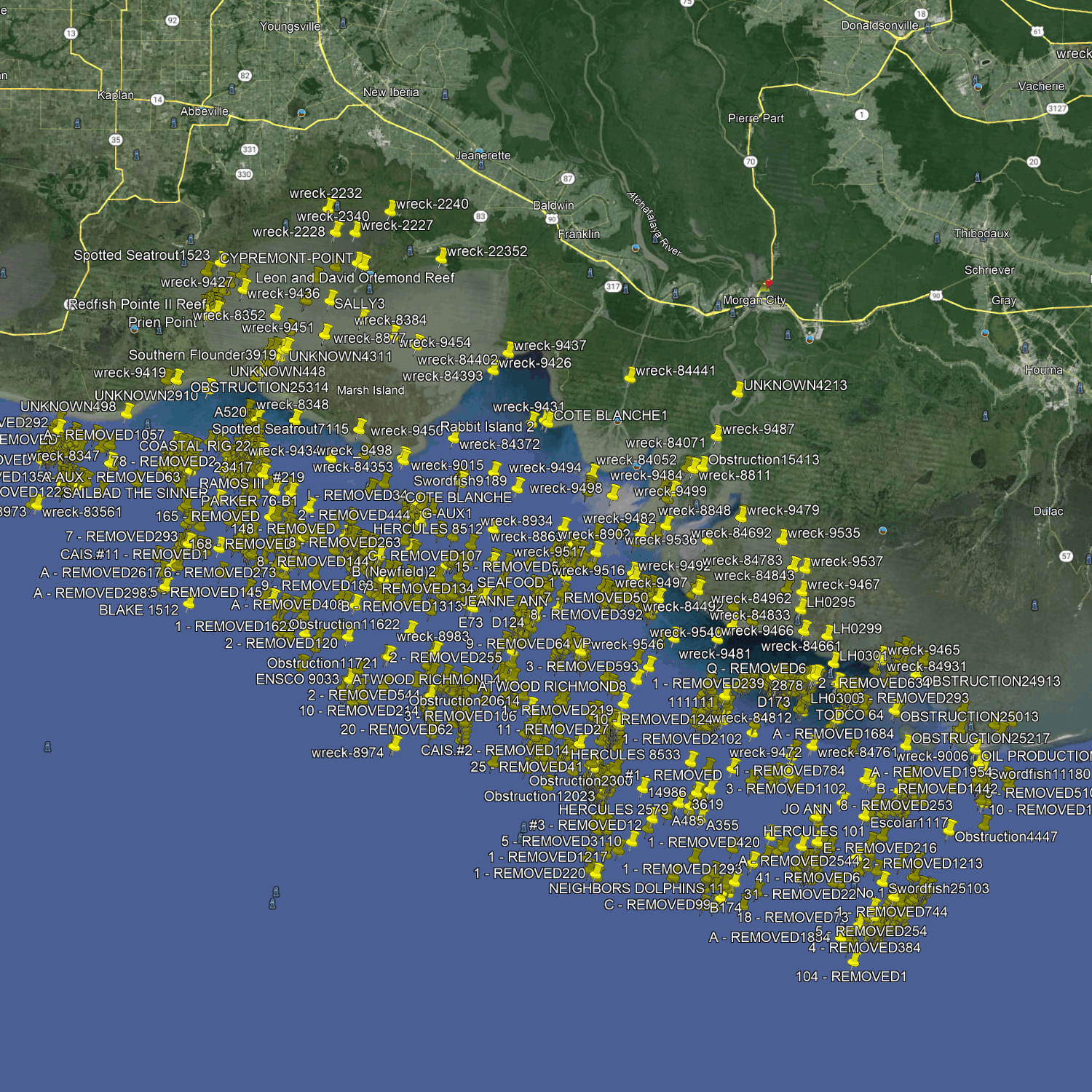 Atchafalaya Bay Fishing Spots - Nearshore Numbers