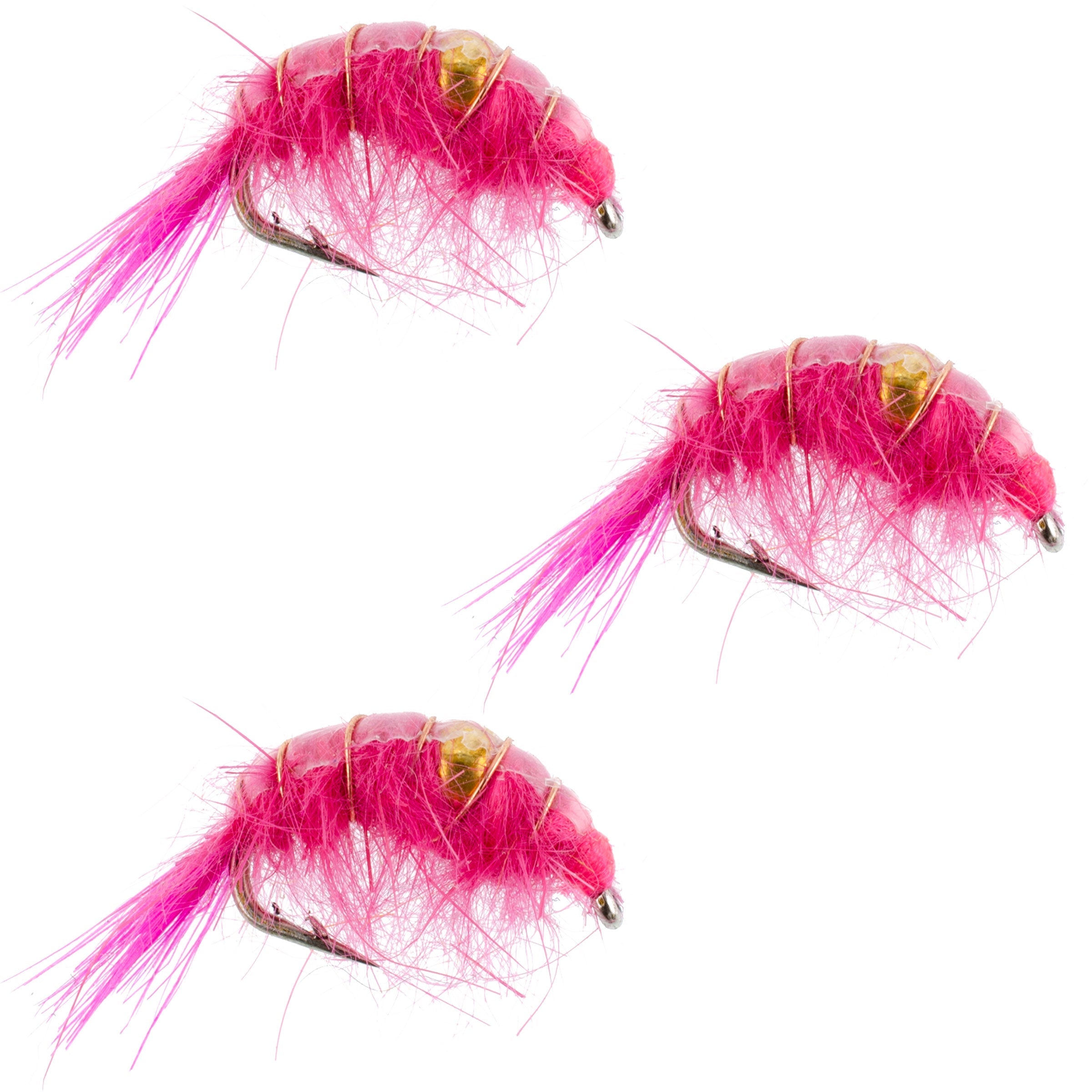 Paquete de 3 ninfas "Pink Beaded Shrimp Scud Pattern" - Talla 16 - Pesca con mosca en cola de embalse