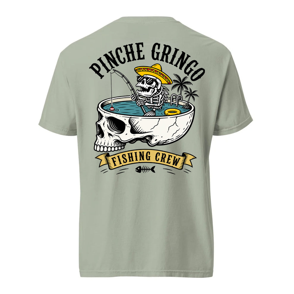 Pinche Gringo Fishing Crew Skull Pool Shirt