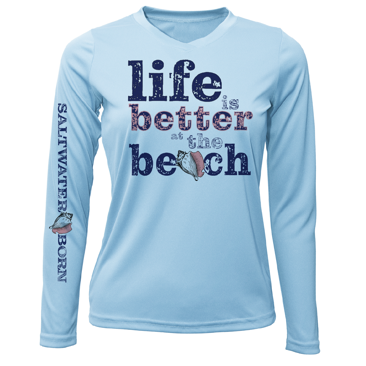 "Life Is Better At The Beach" Conch Women's Long Sleeve UPF 50+ Dry-Fit Shirt (No Back)