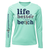 "Life Is Better At The Beach" Conch Women's Long Sleeve UPF 50+ Dry-Fit Shirt (No Back)