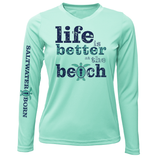"Life Is Better At The Beach" Turtle Women's Long Sleeve UPF 50+ Dry-Fit Shirt (No Back)