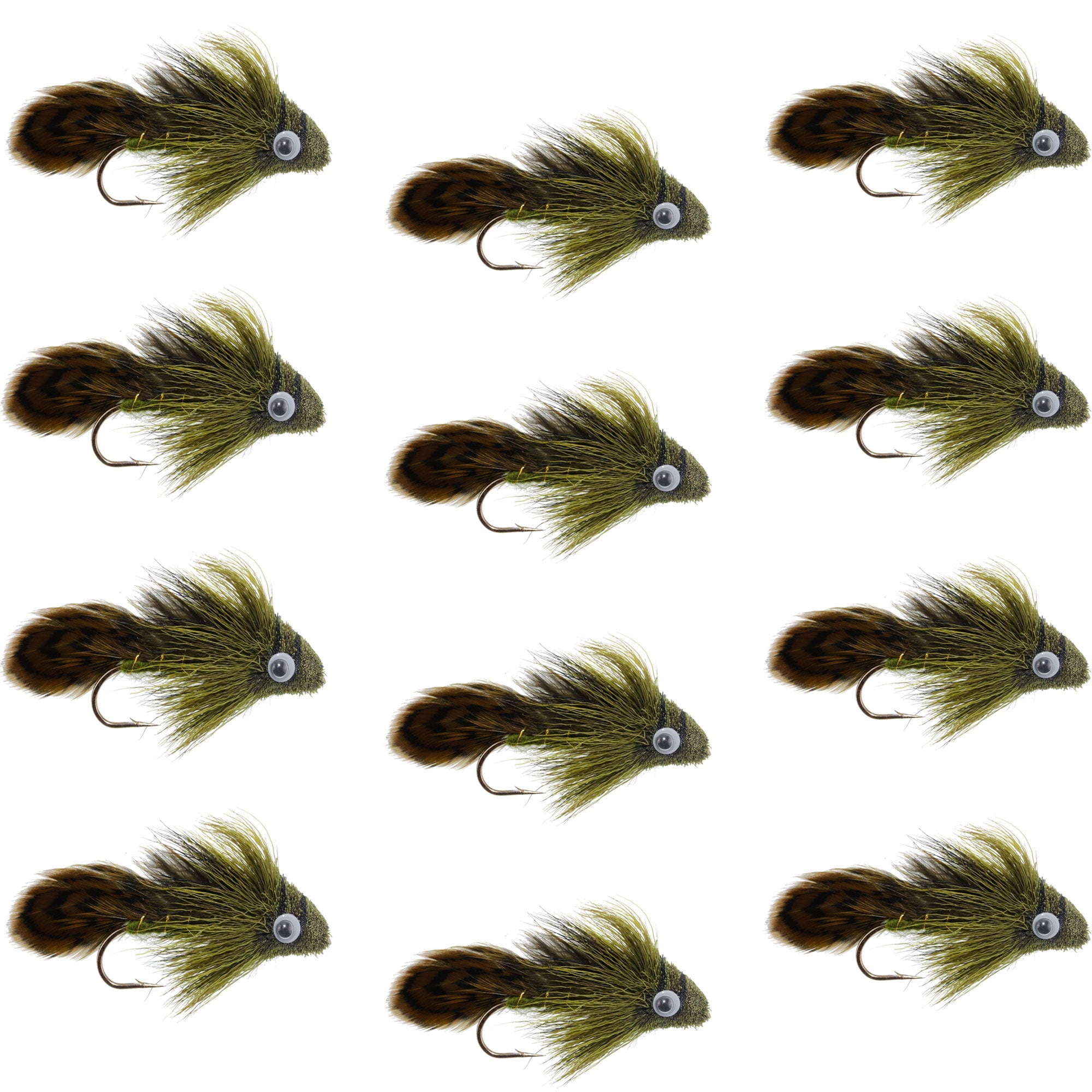 Moscas Big Eye Olive Sculpin Streamer - 1 Docena - Tamaño de Anzuelo 2