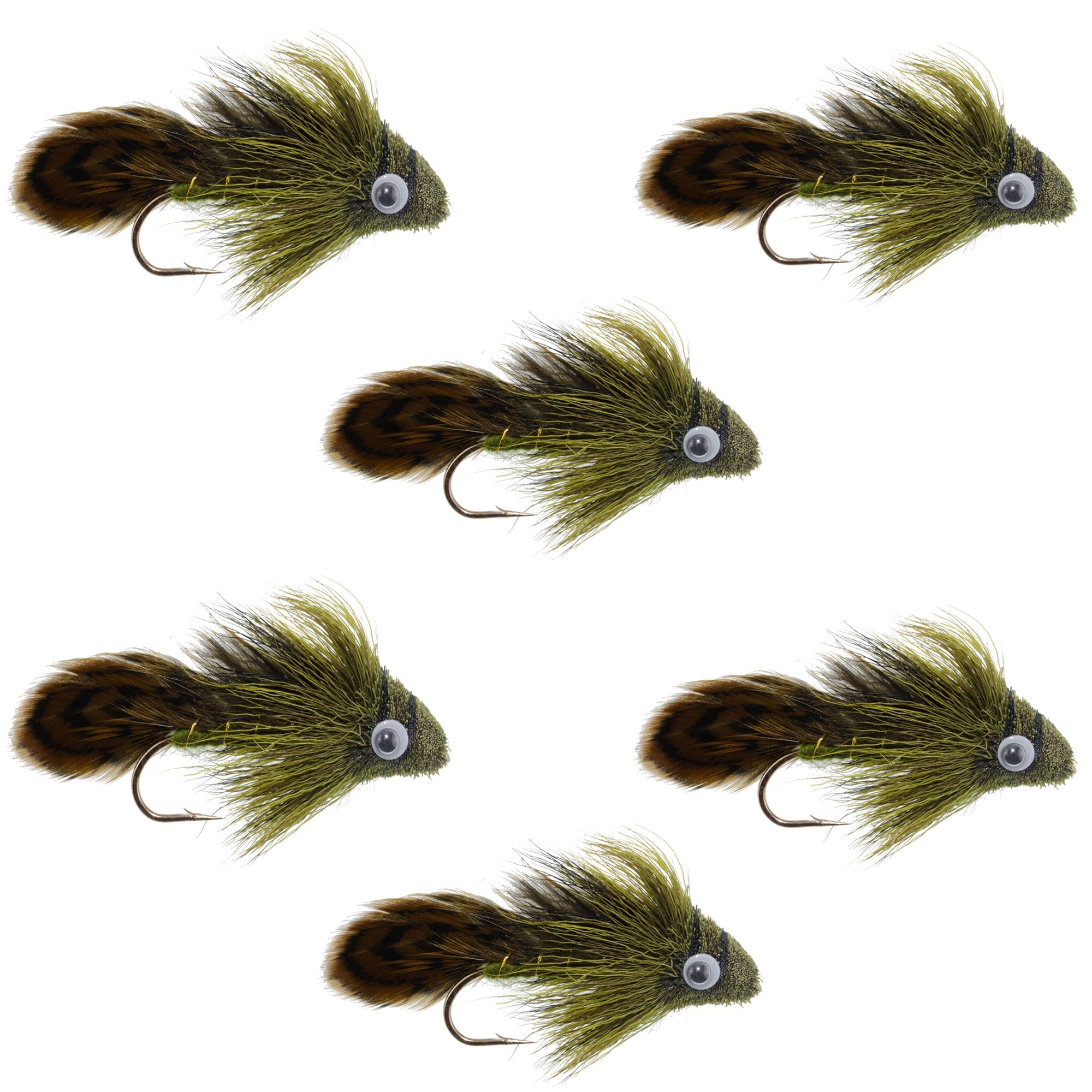 Streamer "Big Eye Olive Sculpin" - 6 moscas - Anzuelo del n.º 2