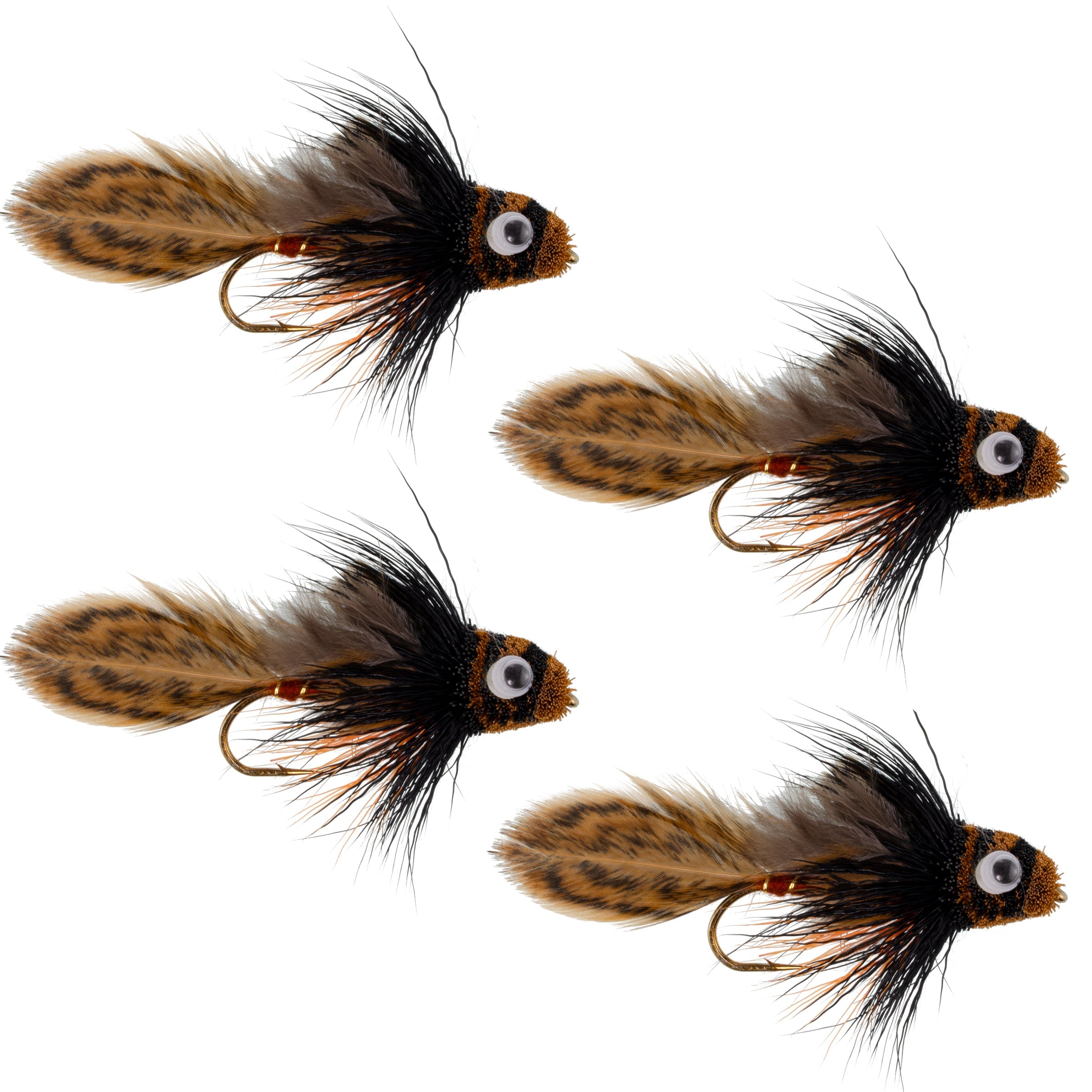 Moscas Streamer Esculpinas Marrones de Ojo Grande - Juego de 4 - Anzuelo Talla 2