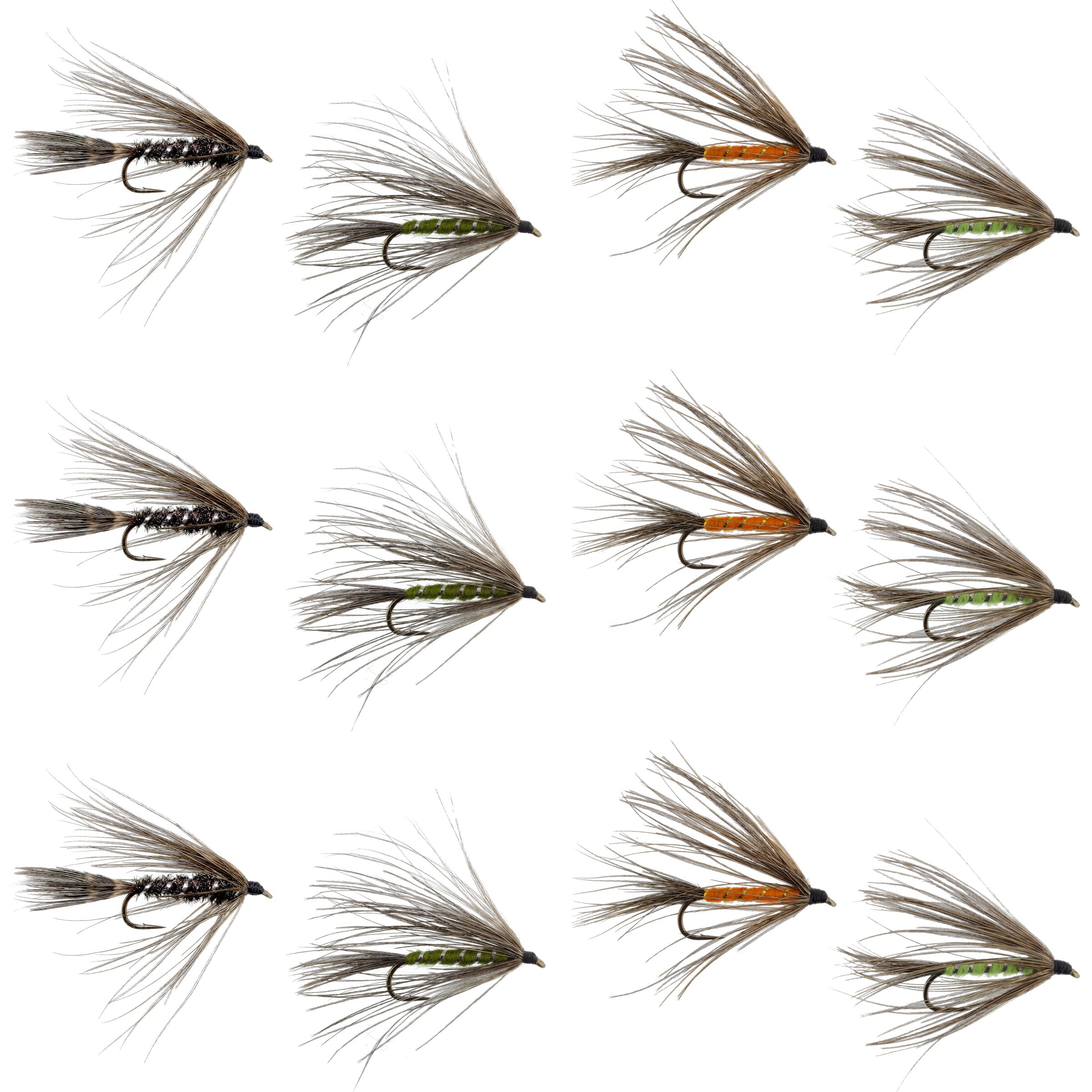 Assortiment Carey Special Soft Hackle Grouse Fall Swinging - 12 mouches 4 couleurs Hameçon taille 10