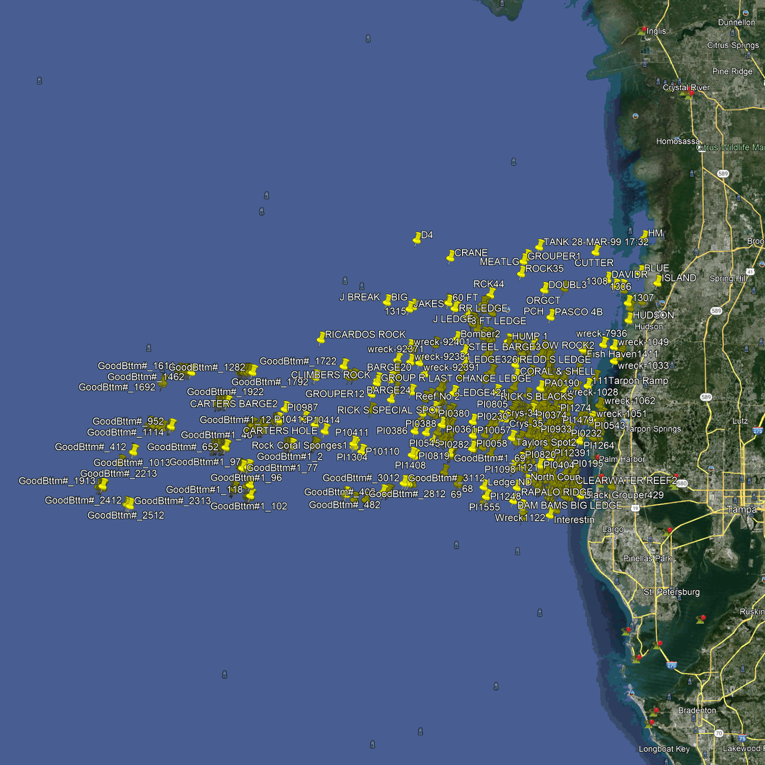 Clearwater Fishing Spots - Offshore Numbers