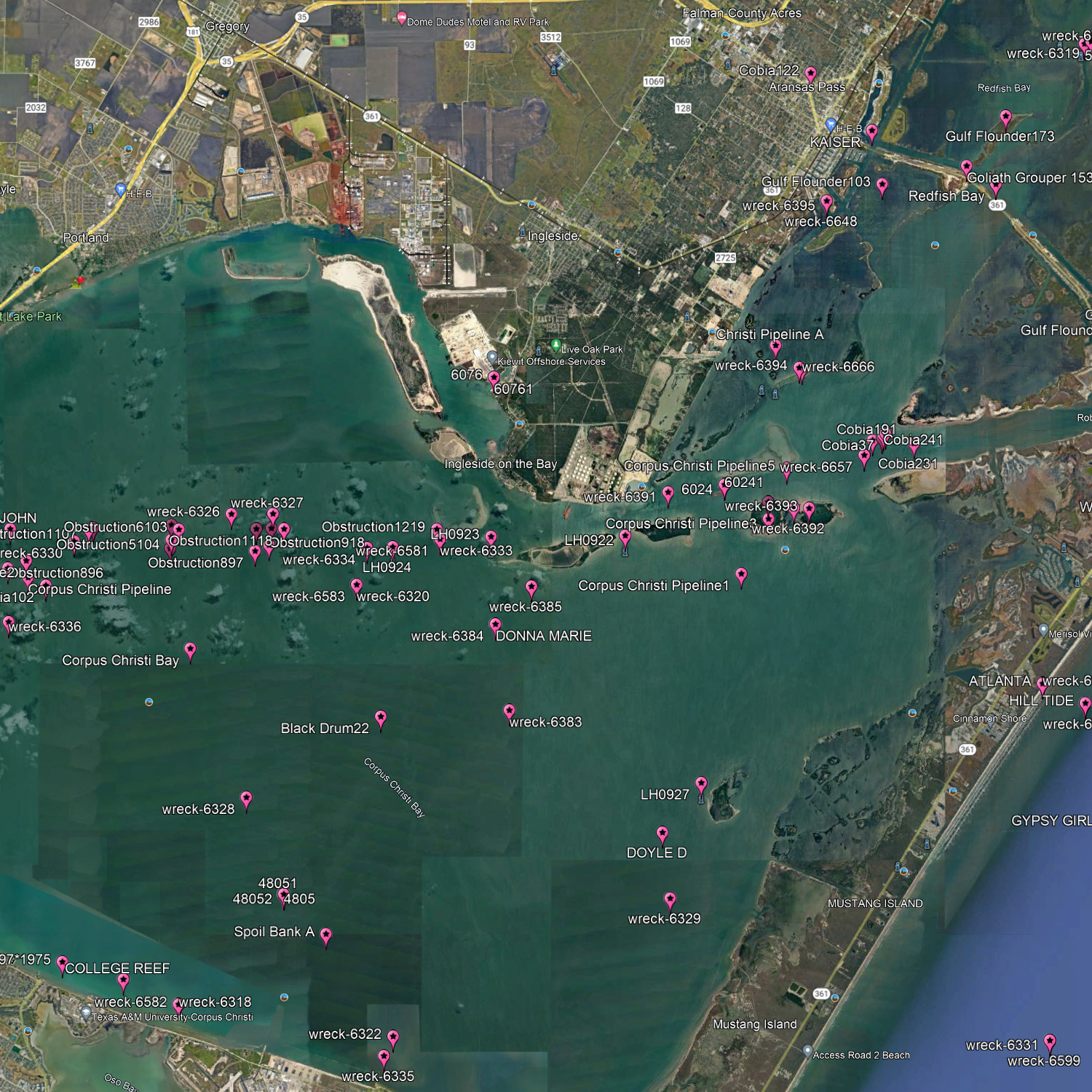 Corpus Christi  Fishing Spots - NearShore Numbers