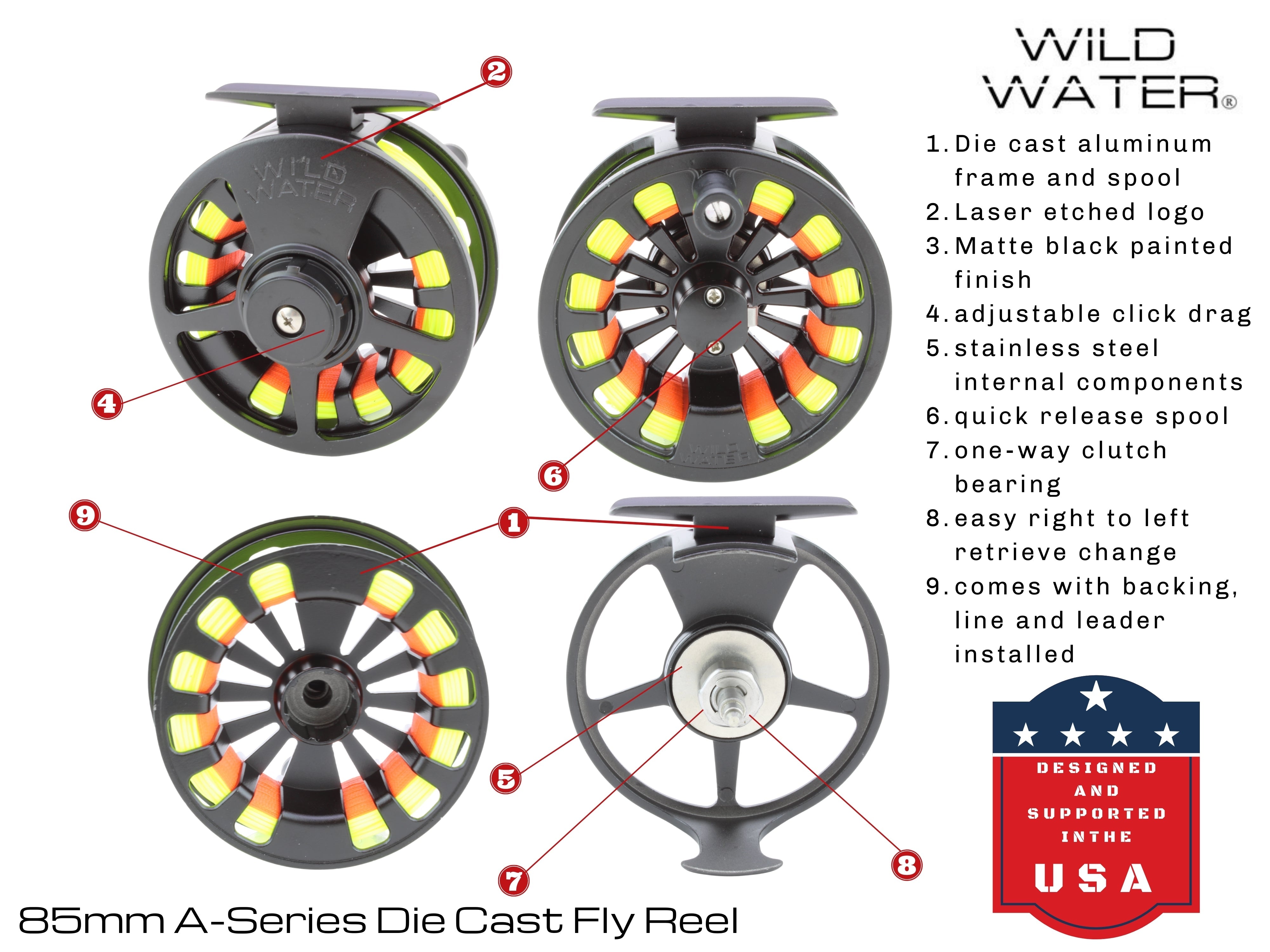 Carrete de pesca a mosca de fundición a presión, peso 5 o 6, línea flotante WF 5wt | Bobina de 20# | Sedal 5X | Pesca a mosca Wild Water