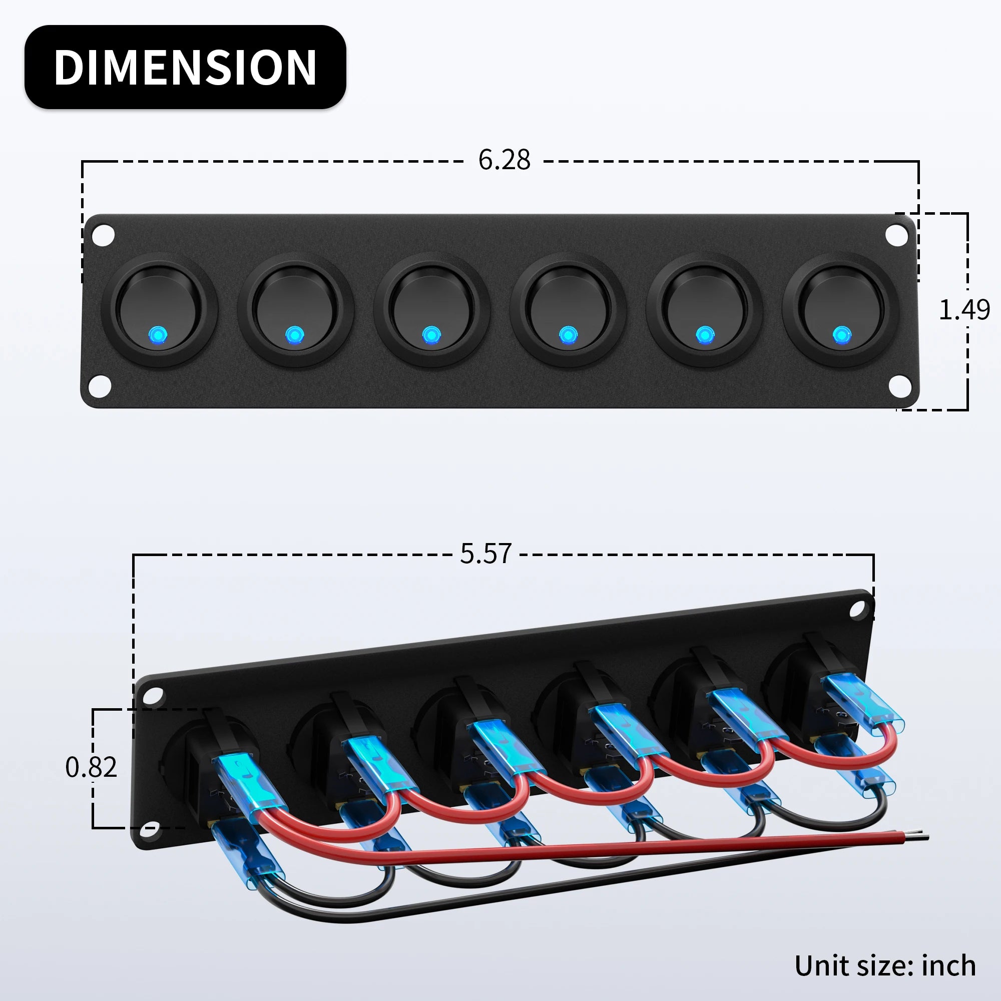 DaierTek 6 Gang Switch Panel 12V Rocker LED Switch Panel 3 Pin 12 VDC 20A SPST On-Off Switch for Marine Boat Car Jeep UTV Truck Bobber Bargain