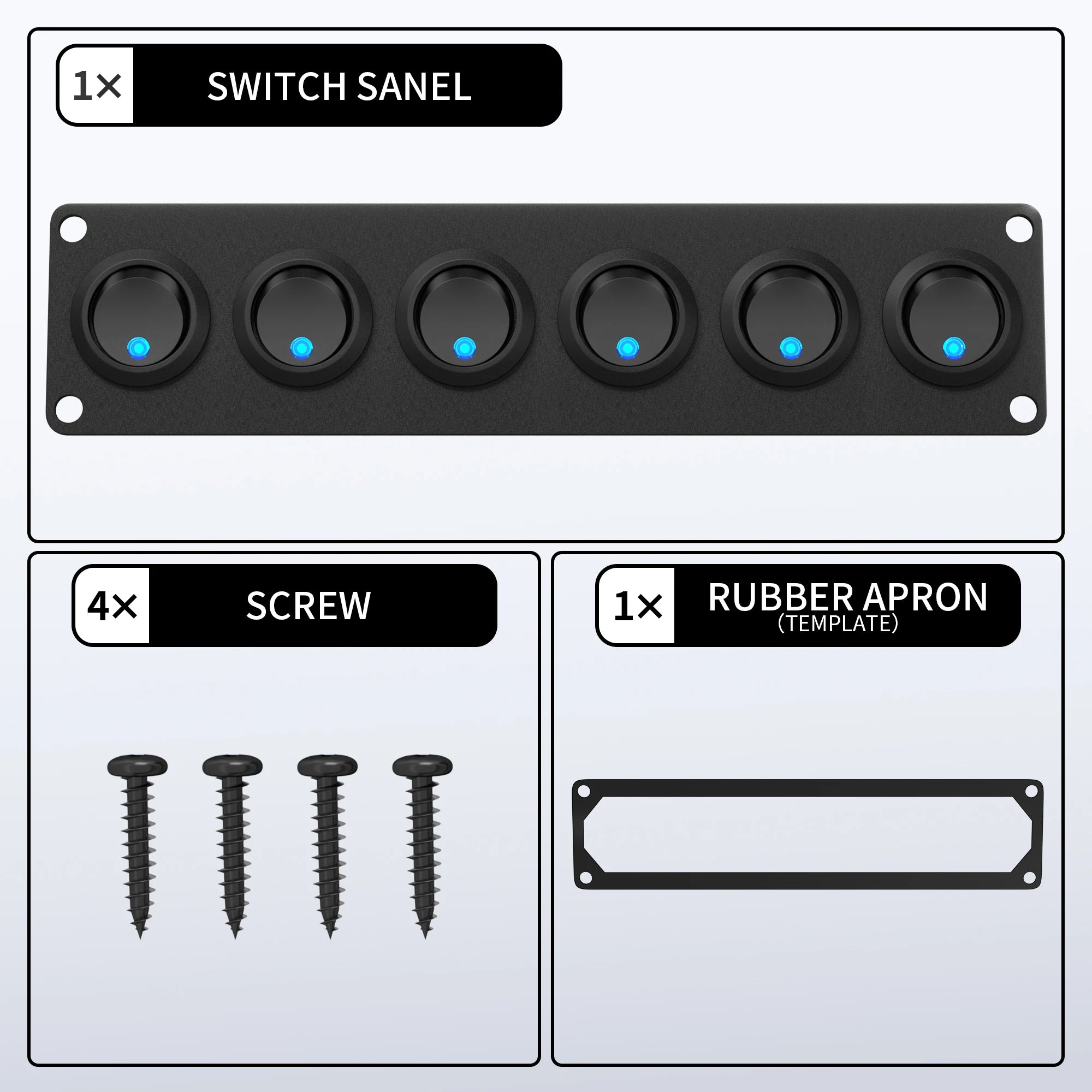 DaierTek 6 Gang Switch Panel 12V Rocker LED Switch Panel 3 Pin 12 VDC 20A SPST On-Off Switch for Marine Boat Car Jeep UTV Truck Bobber Bargain