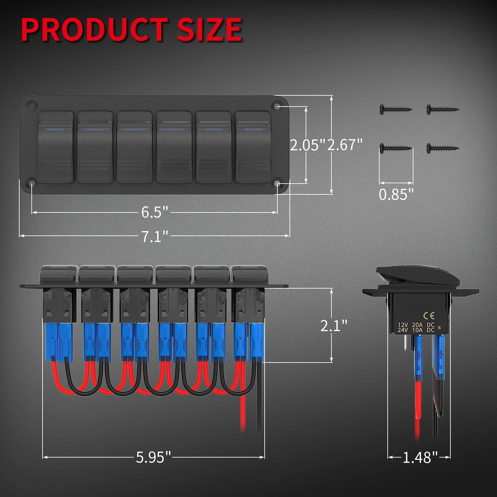 DaierTek LED Rocker Switch Panel 12V 24V 6 Gang Car Switch Panel ON OFF For Automotive Car Accessories Marine Boat Caravan RV Bobber Bargain