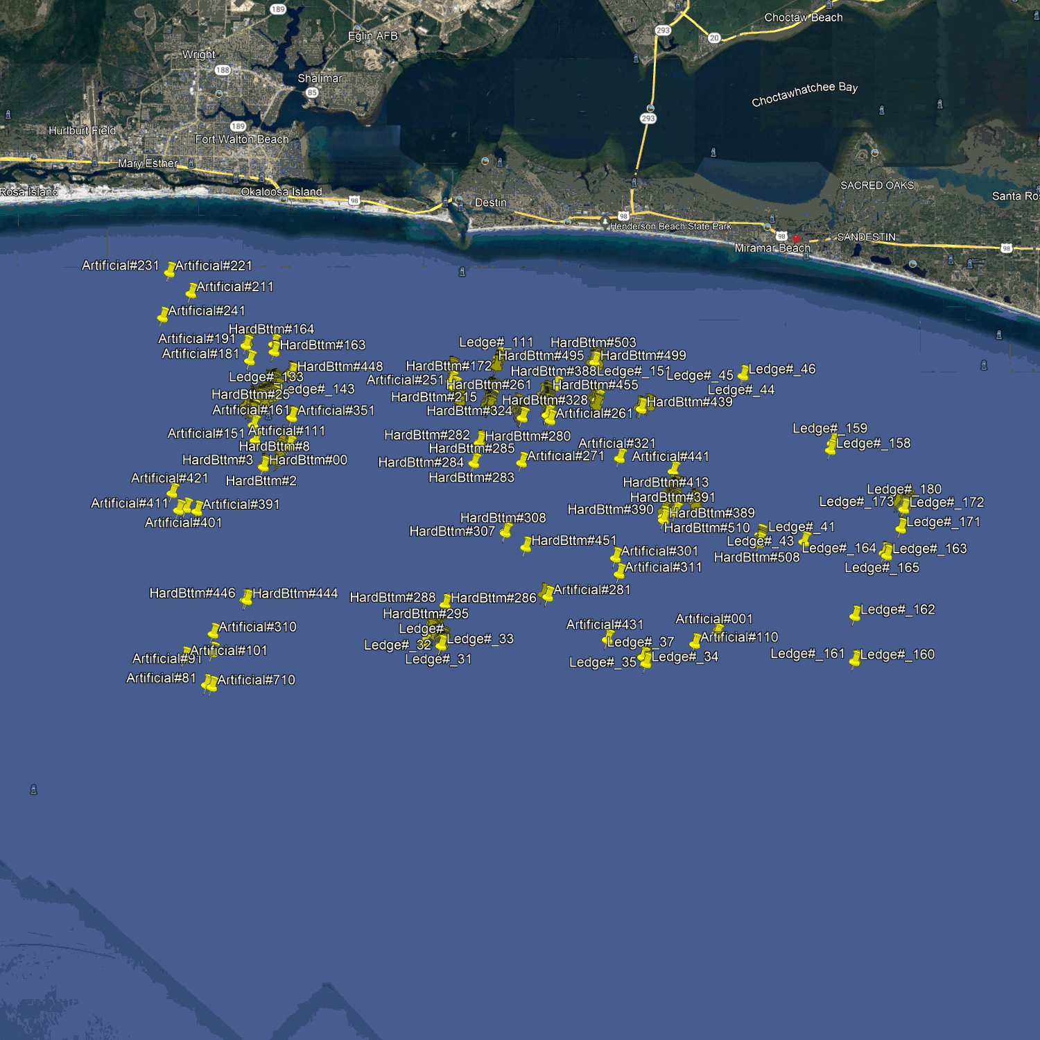 Destin & Fort Walton Nearshore Fishing Spots - Numbers