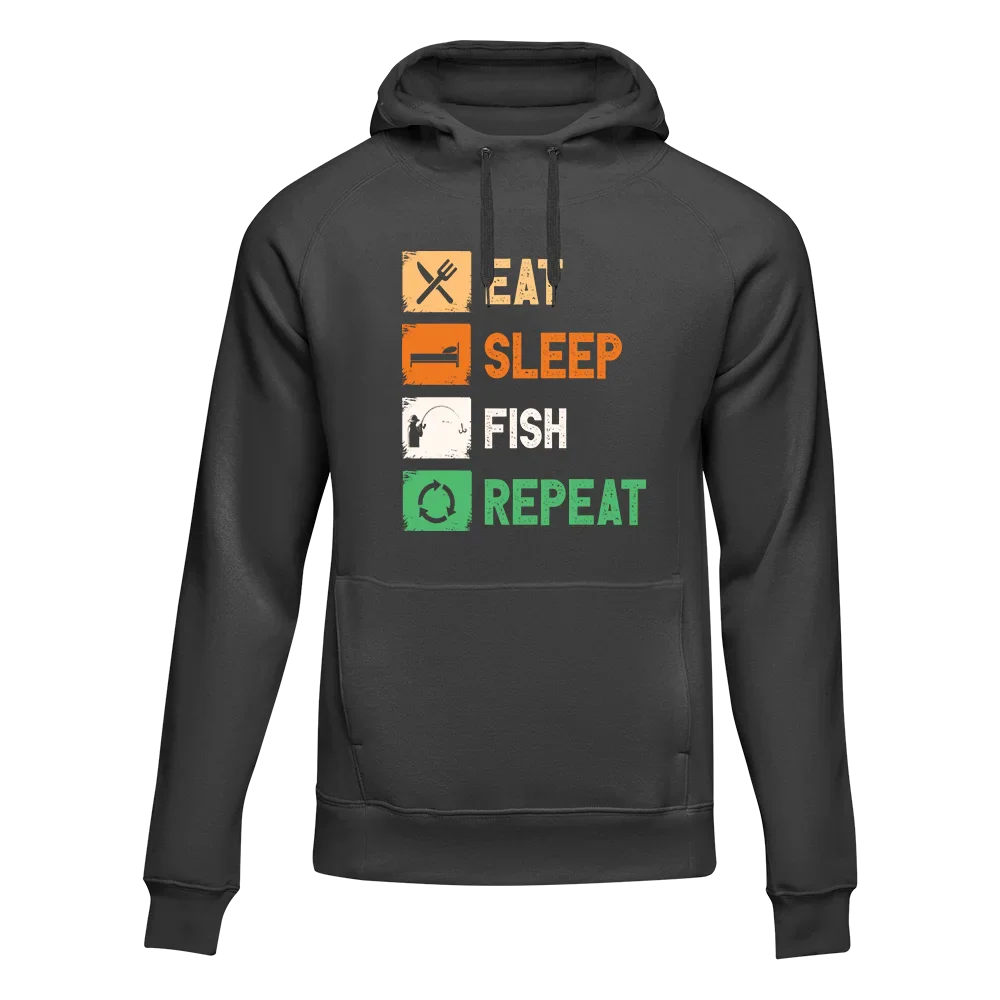 Sudadera unisex con capucha "Comer, dormir, pescar, repetir"