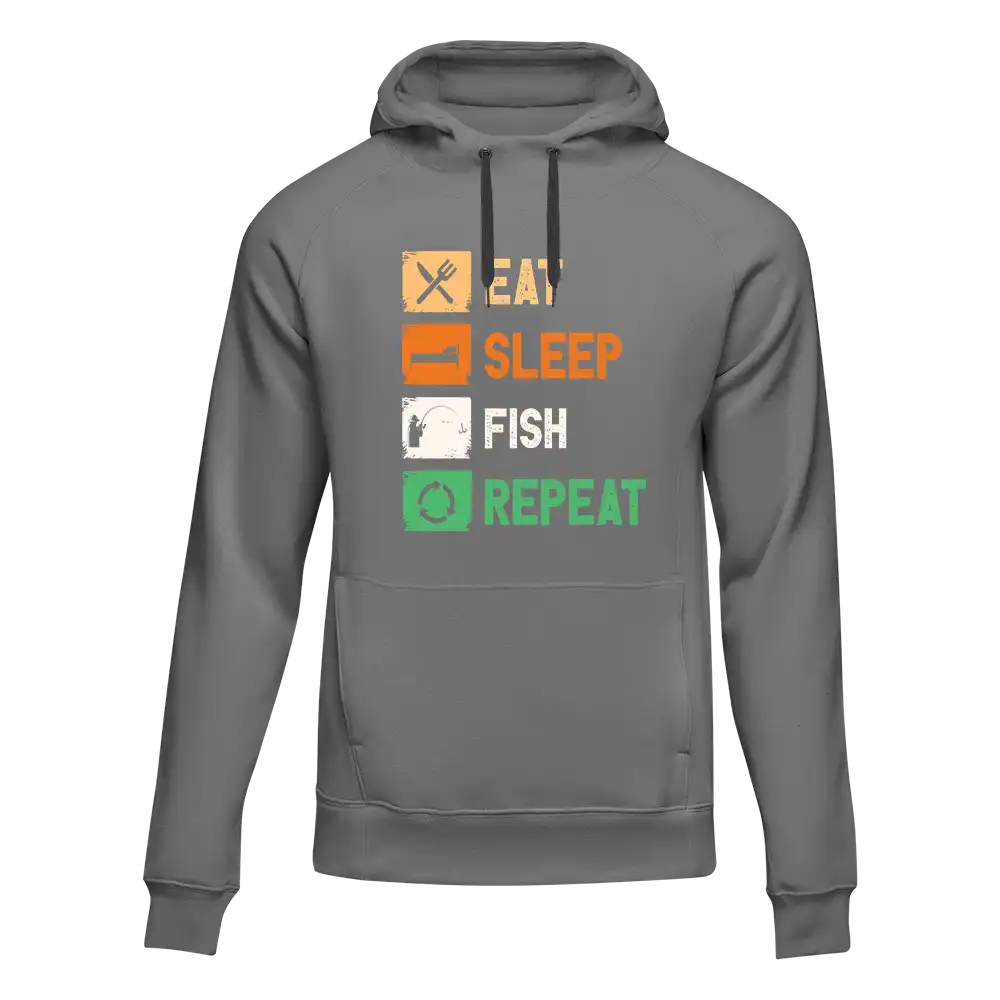 Sudadera unisex con capucha "Comer, dormir, pescar, repetir"