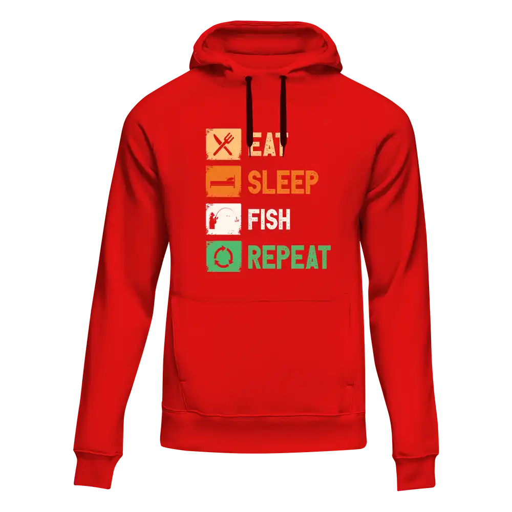 Sudadera unisex con capucha "Comer, dormir, pescar, repetir"