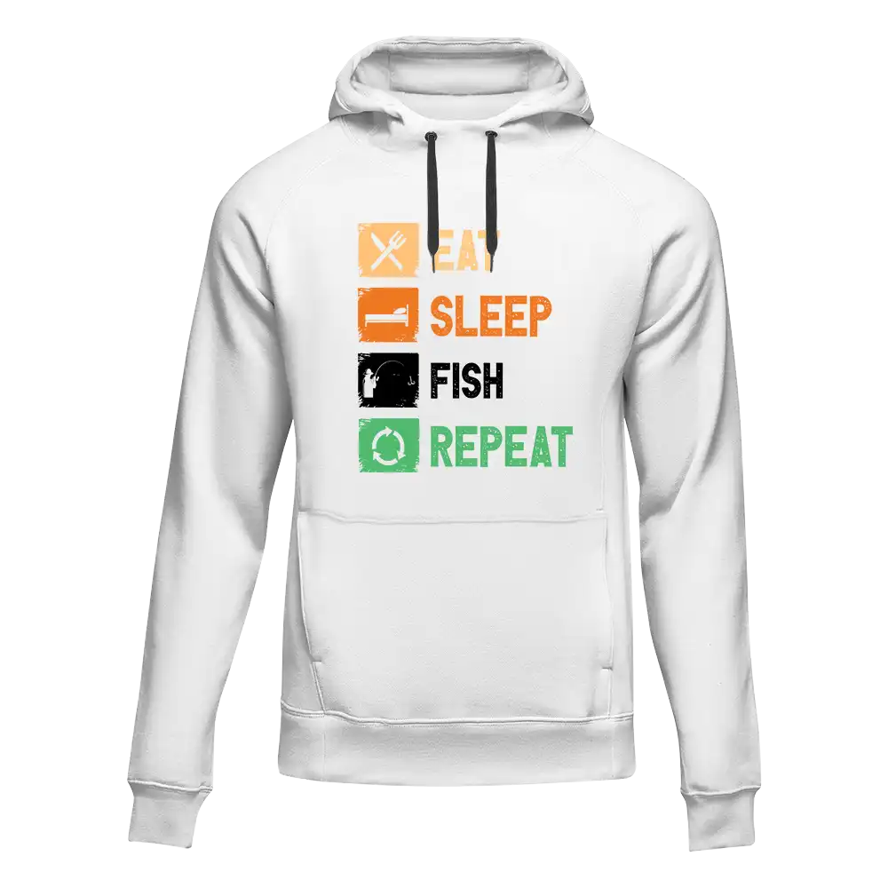 Sudadera unisex con capucha "Comer, dormir, pescar, repetir"