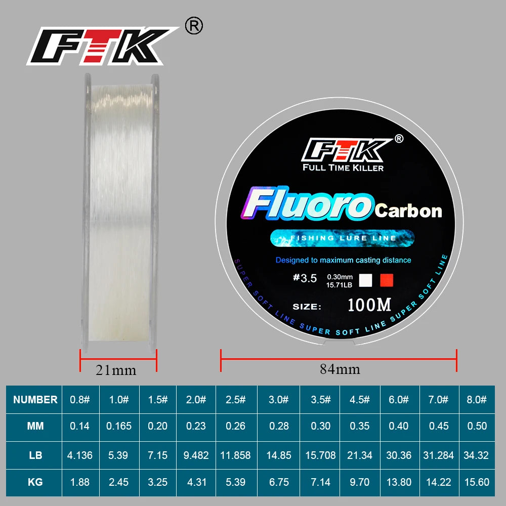 FTK 100m Fluorocarbon Fishing Lure Line Pink 4.13-34.32LB Level Carbon Fiber Leader Fly Fishing Line Super Soft Line for Pesca Bobber Bargain