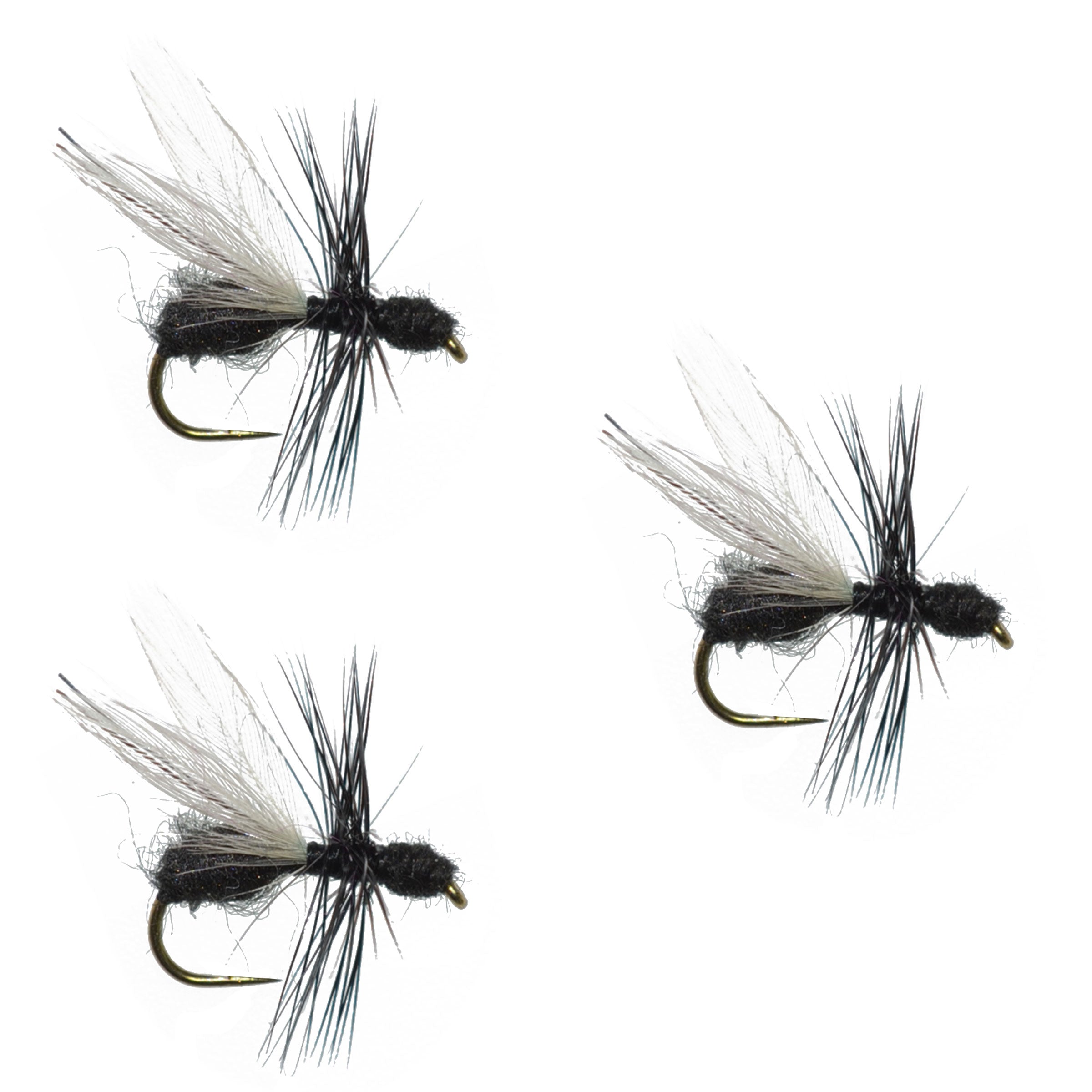 Paquete de 3 moscas secas de trucha terrestres Black Fur Flying Ant - Tamaño de anzuelo 14