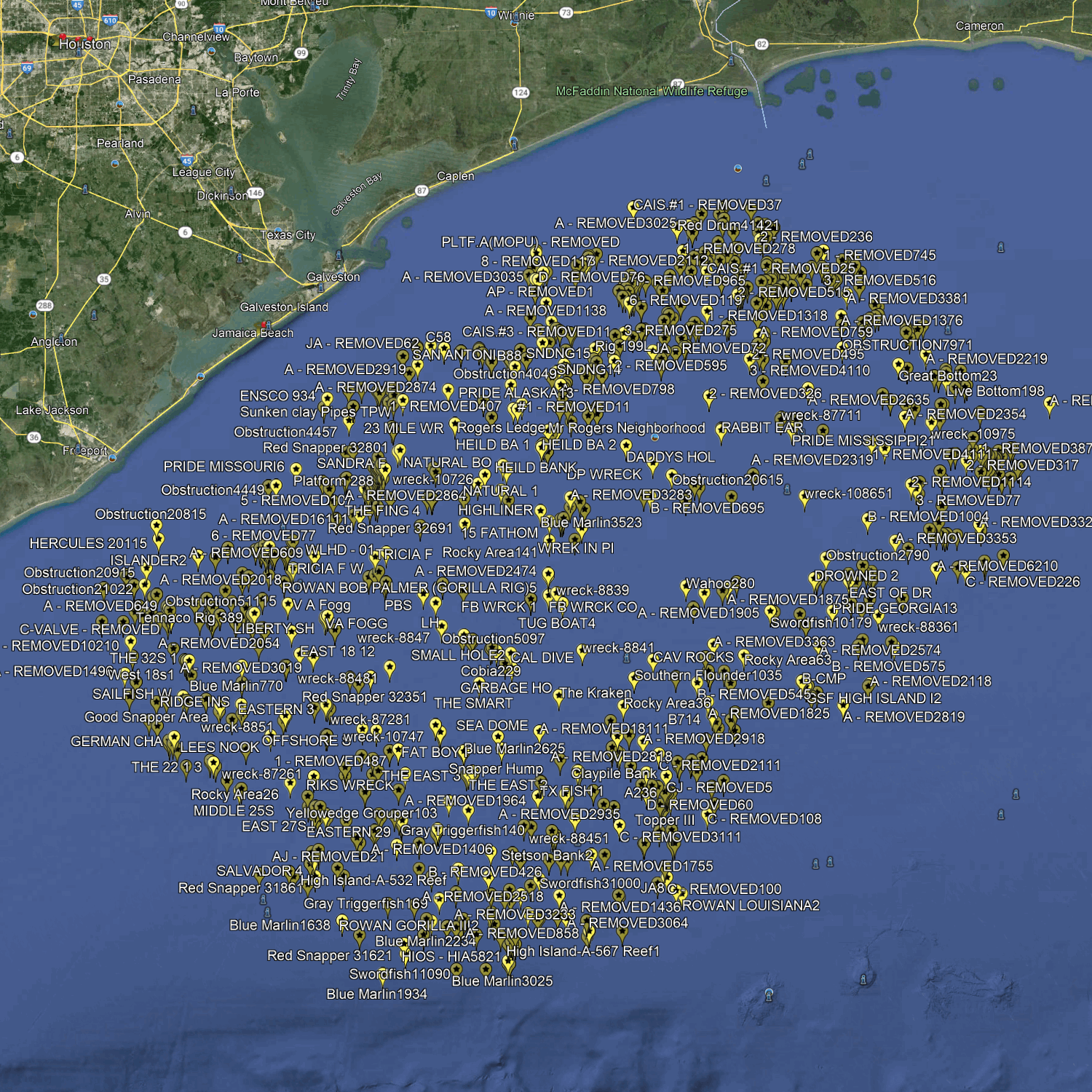 Galveston Fishing Spots - Offshore Numbers