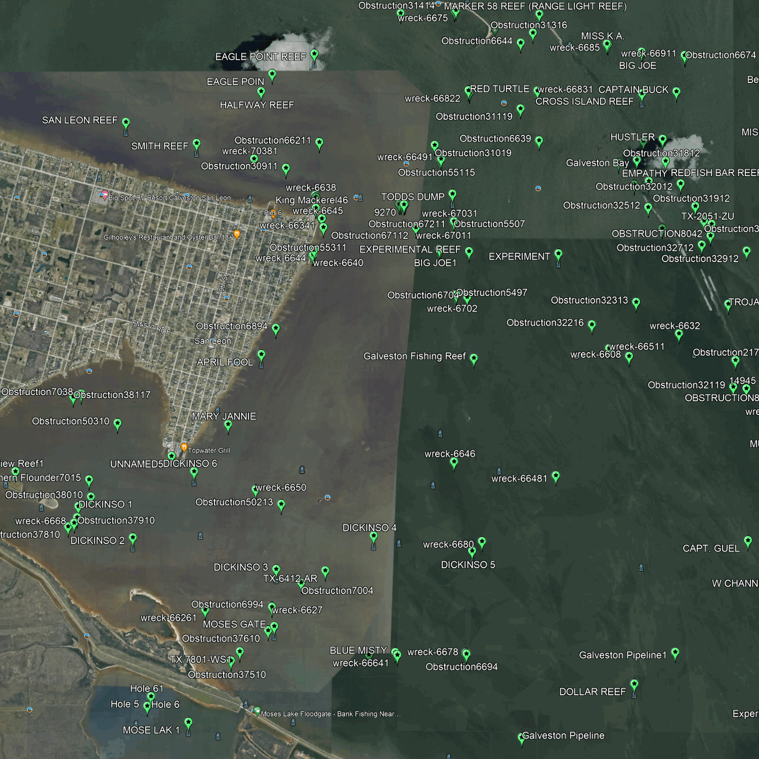 Galveston Bay Fishing Spots - Numbers