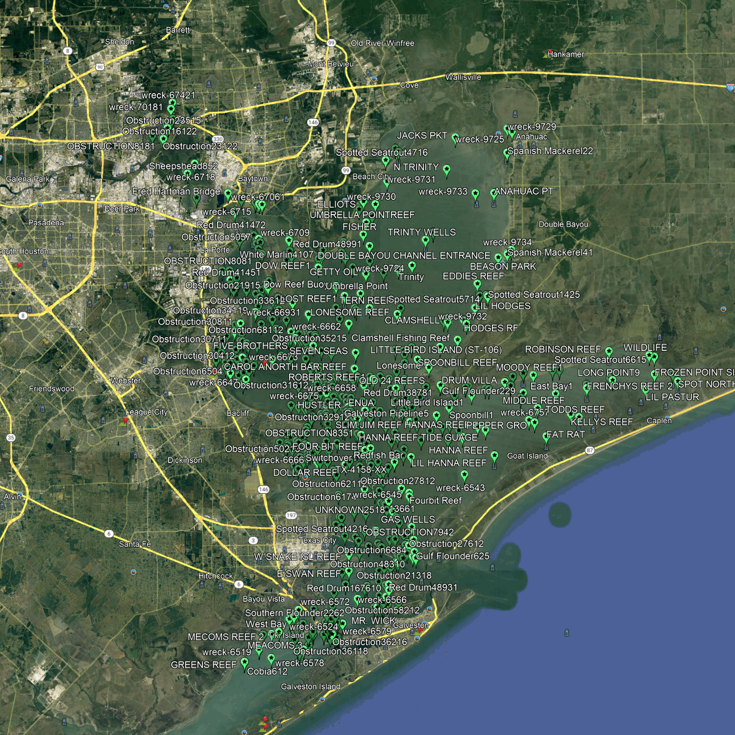 Galveston Bay Fishing Spots - Numbers
