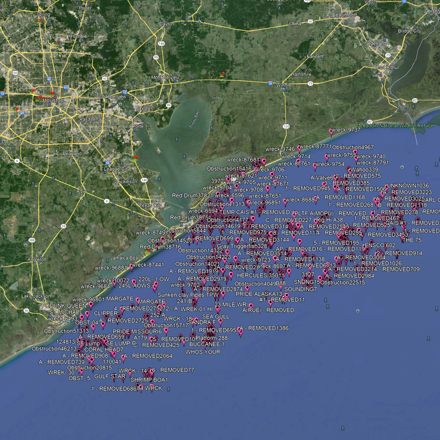Galveston Fishing Spots - Nearshore Numbers