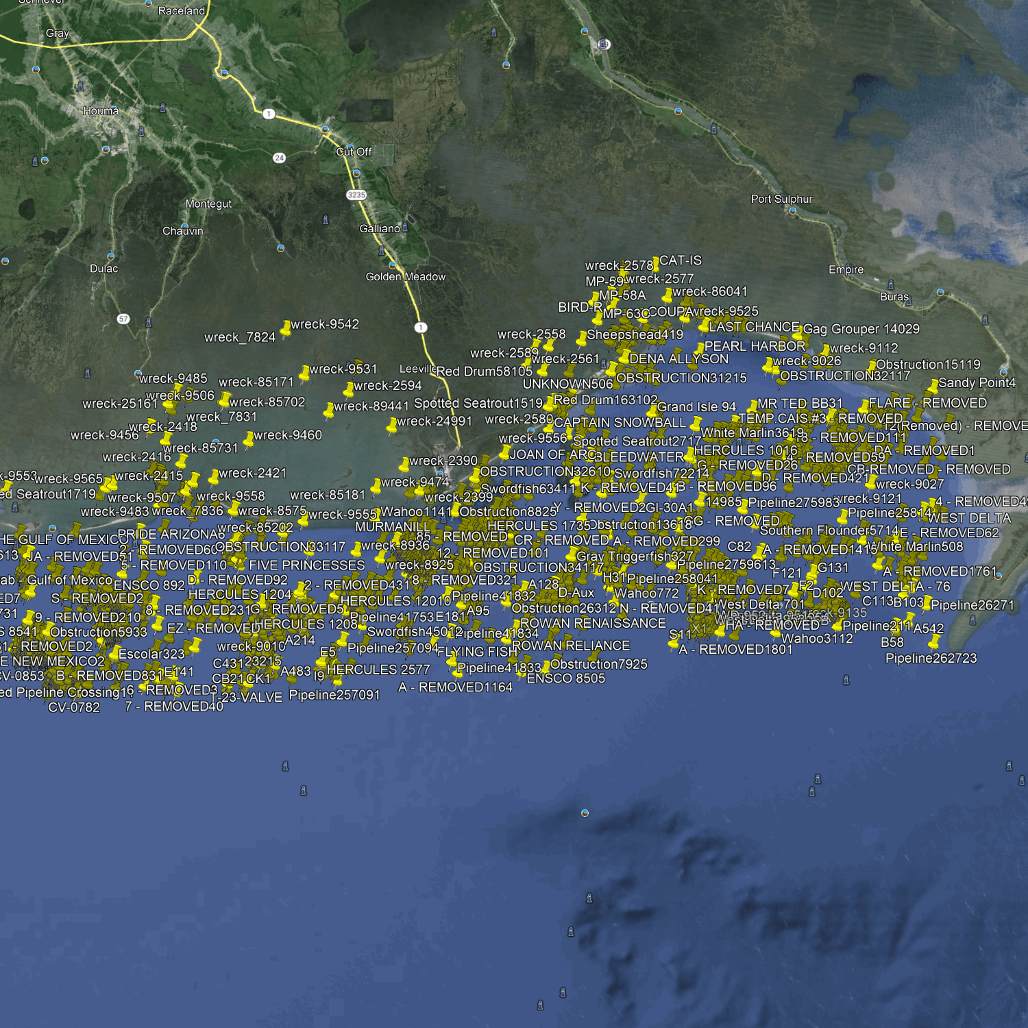 Grand Isle Fishing Spots - Nearshore Numbers