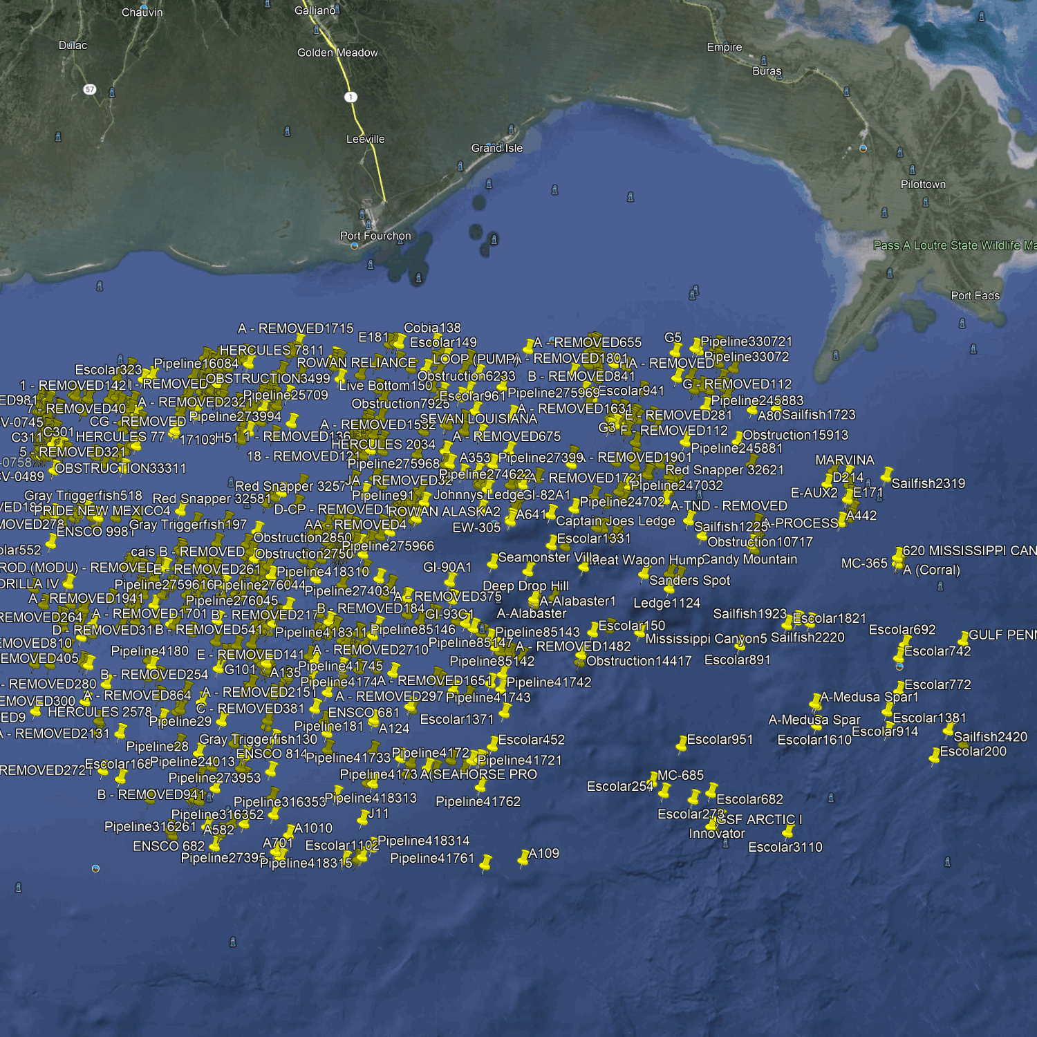 Grand Isle Fishing Spots - Offshore Numbers