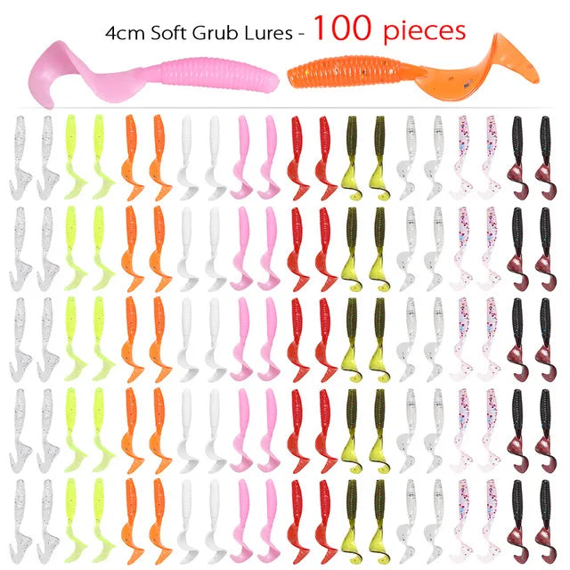 ILURE 100Pcs/lot Fishing Lures 40mm0.4g Wobblers Carp Fishing Soft Bait Swimbait Curly Worms Silicone Artificial Soft Bait Pease Bobber Bargain