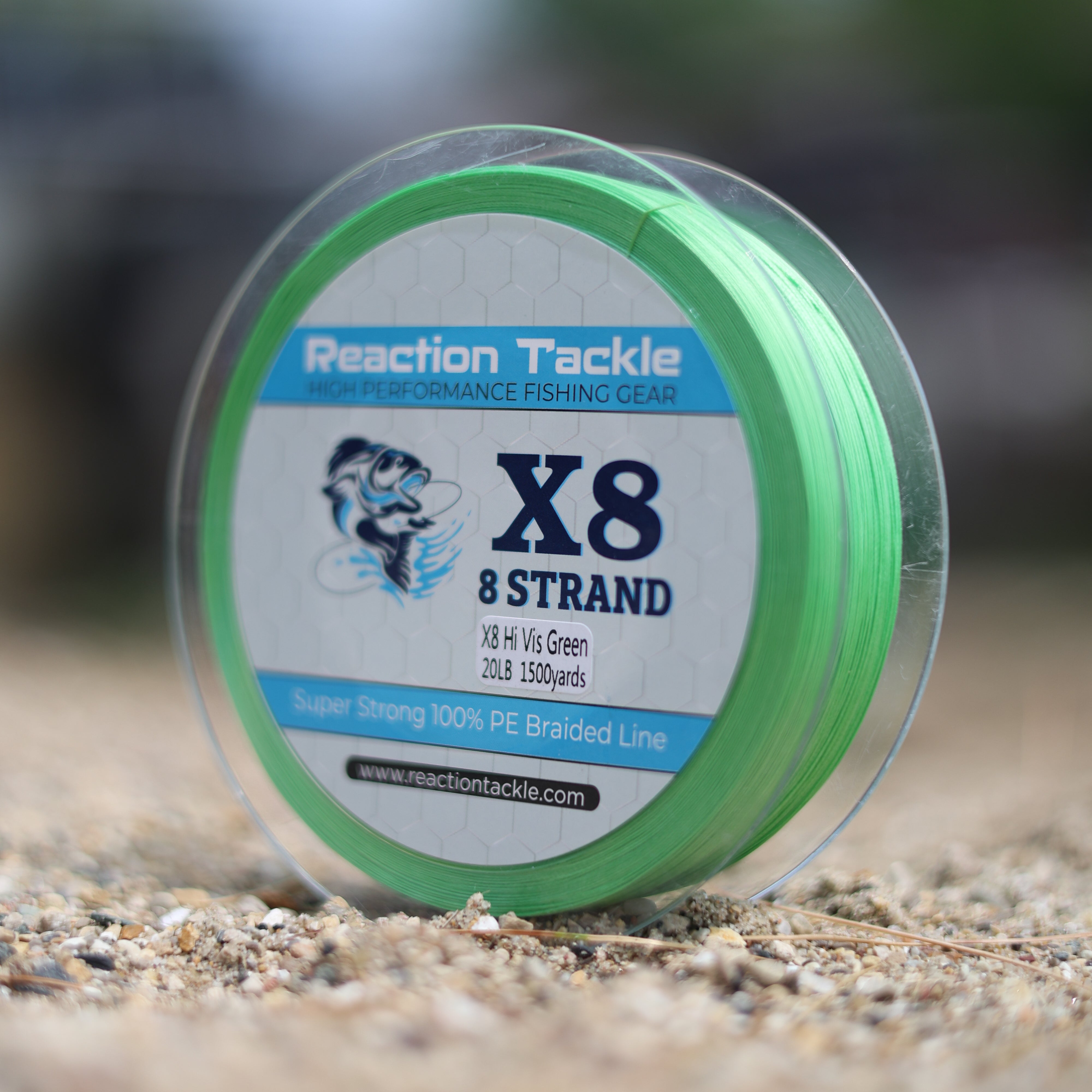 Línea de pesca trenzada Reaction Tackle X8 - Verde de alta visibilidad, 8 hebras