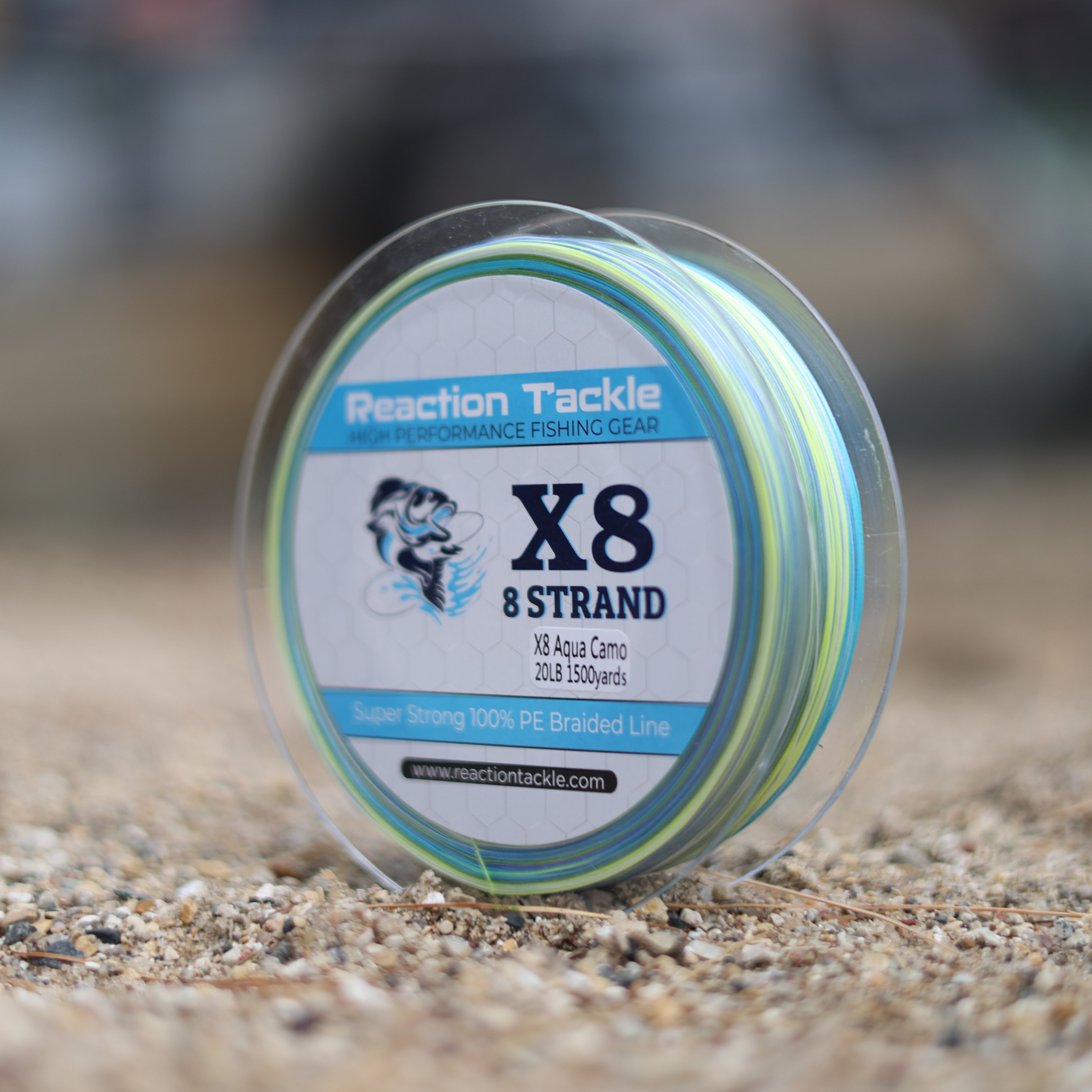 Línea de pesca trenzada Reaction Tackle X8 - Camuflaje acuático de 8 hebras