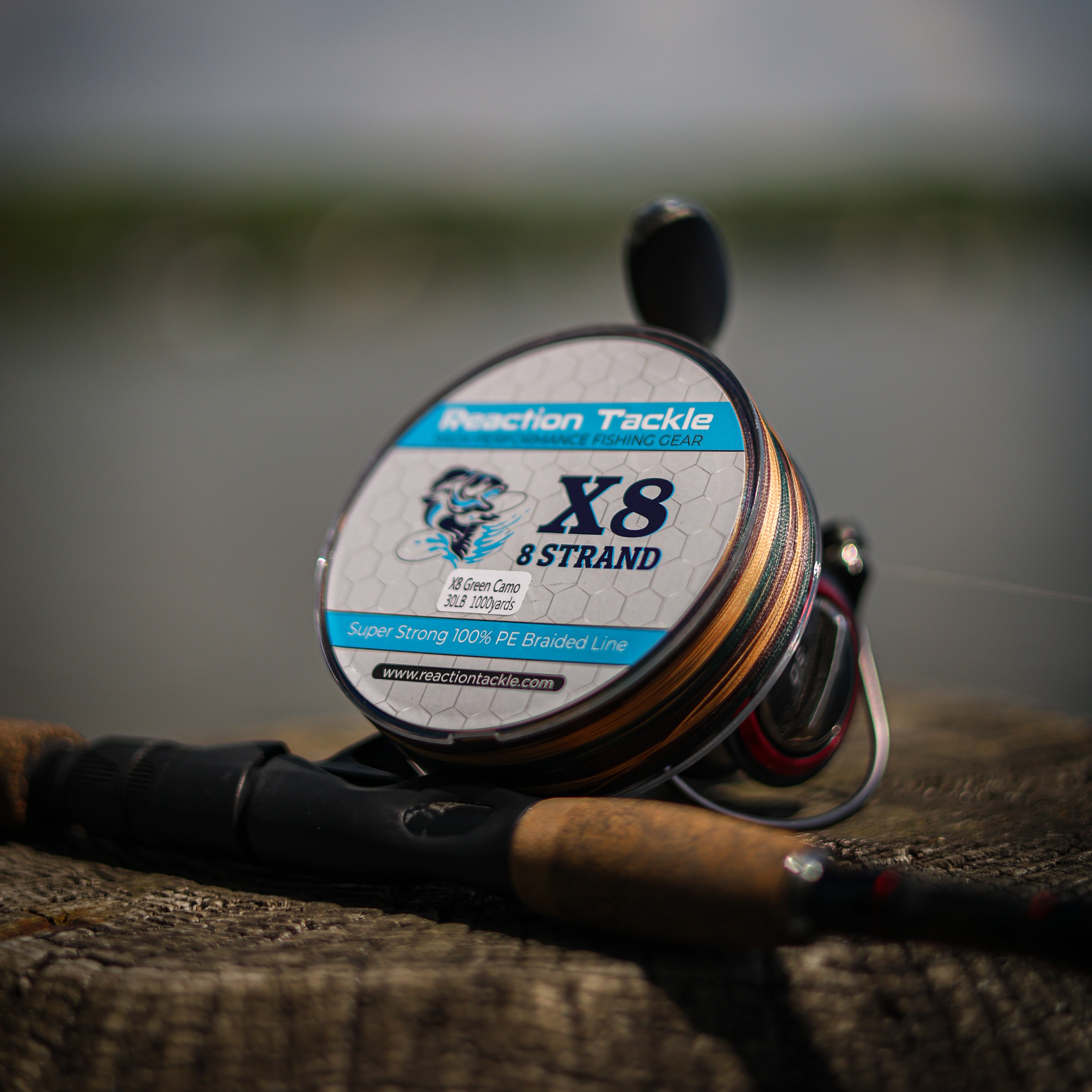 Línea de pesca trenzada Reaction Tackle X8 - Camuflaje verde, 8 hebras
